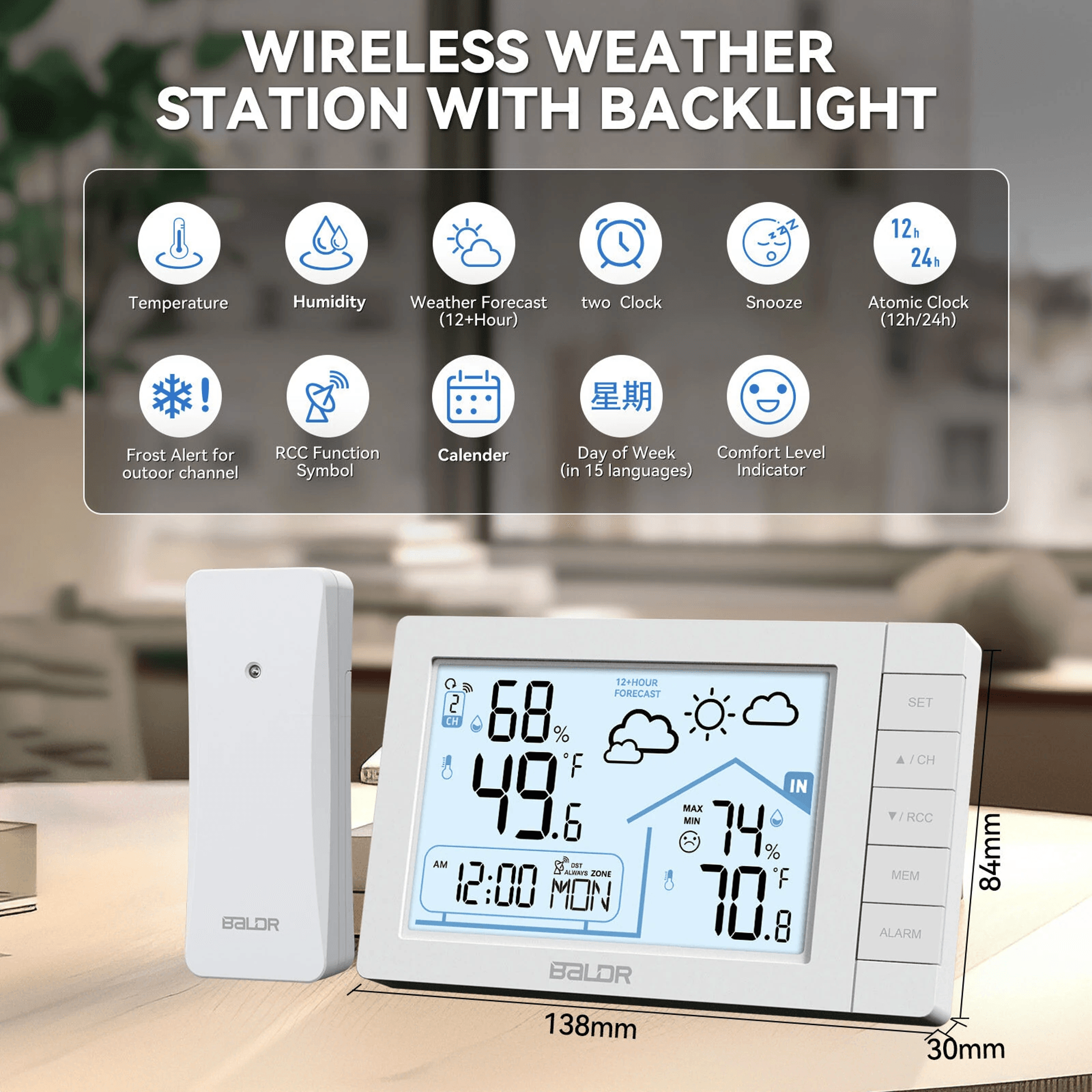 Digital Indoor Weather Station Thermometer Hygrometer Clock 7