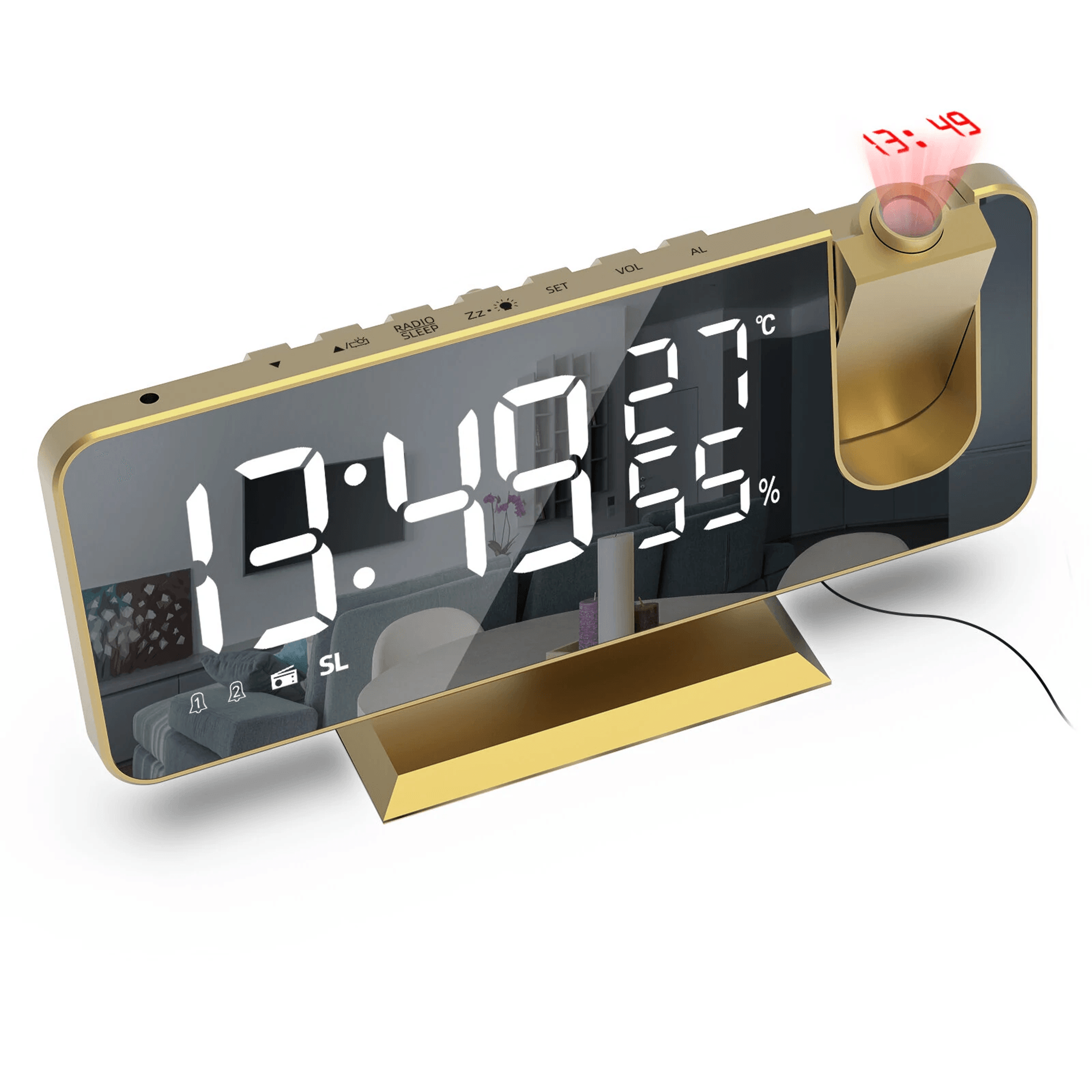 LED Projection Alarm Clock With FM Radio Mirror Display And USB Charging 0