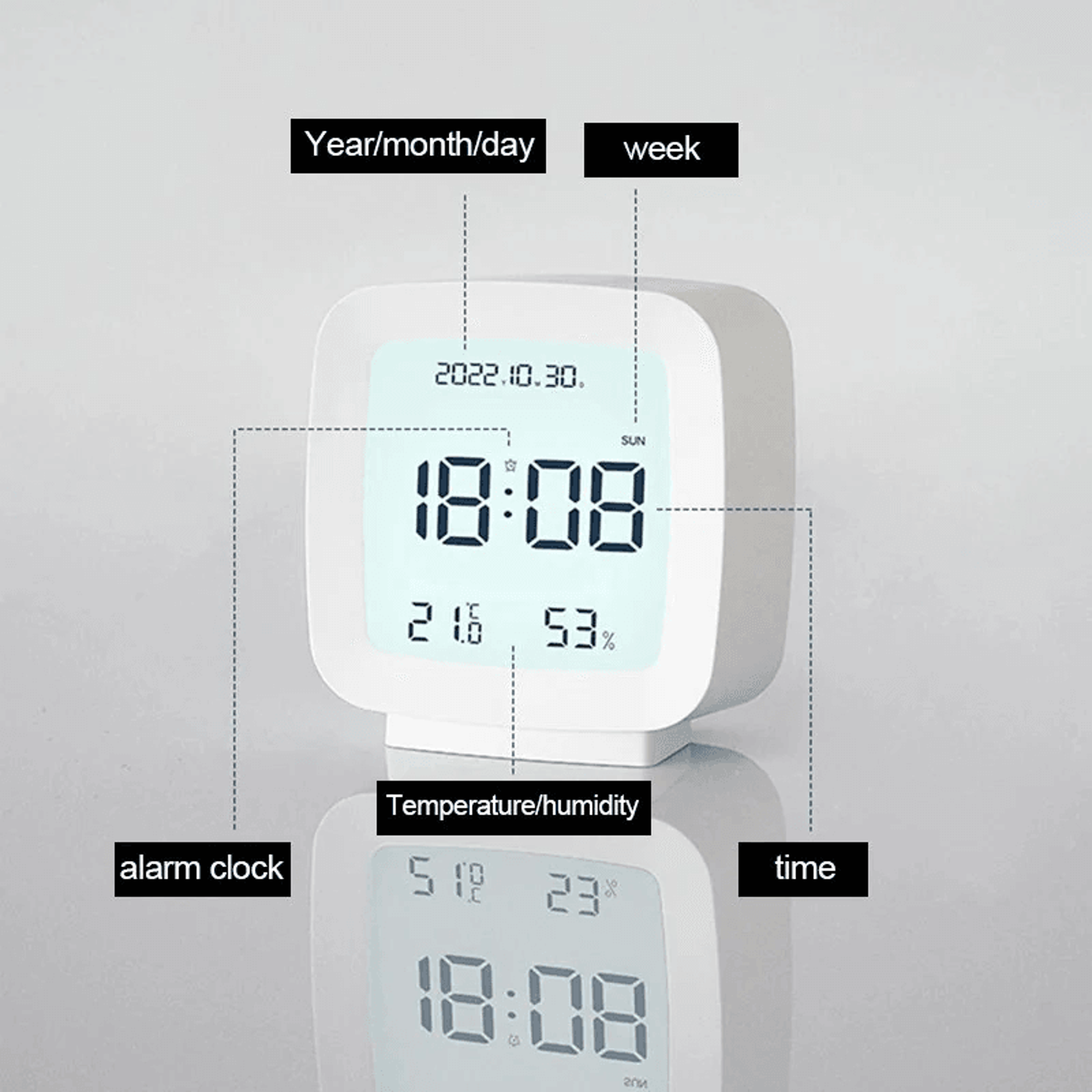 Smart Digital Alarm Clock With Voice Activated Backlight Temperature Humidity Display And Snooze 4