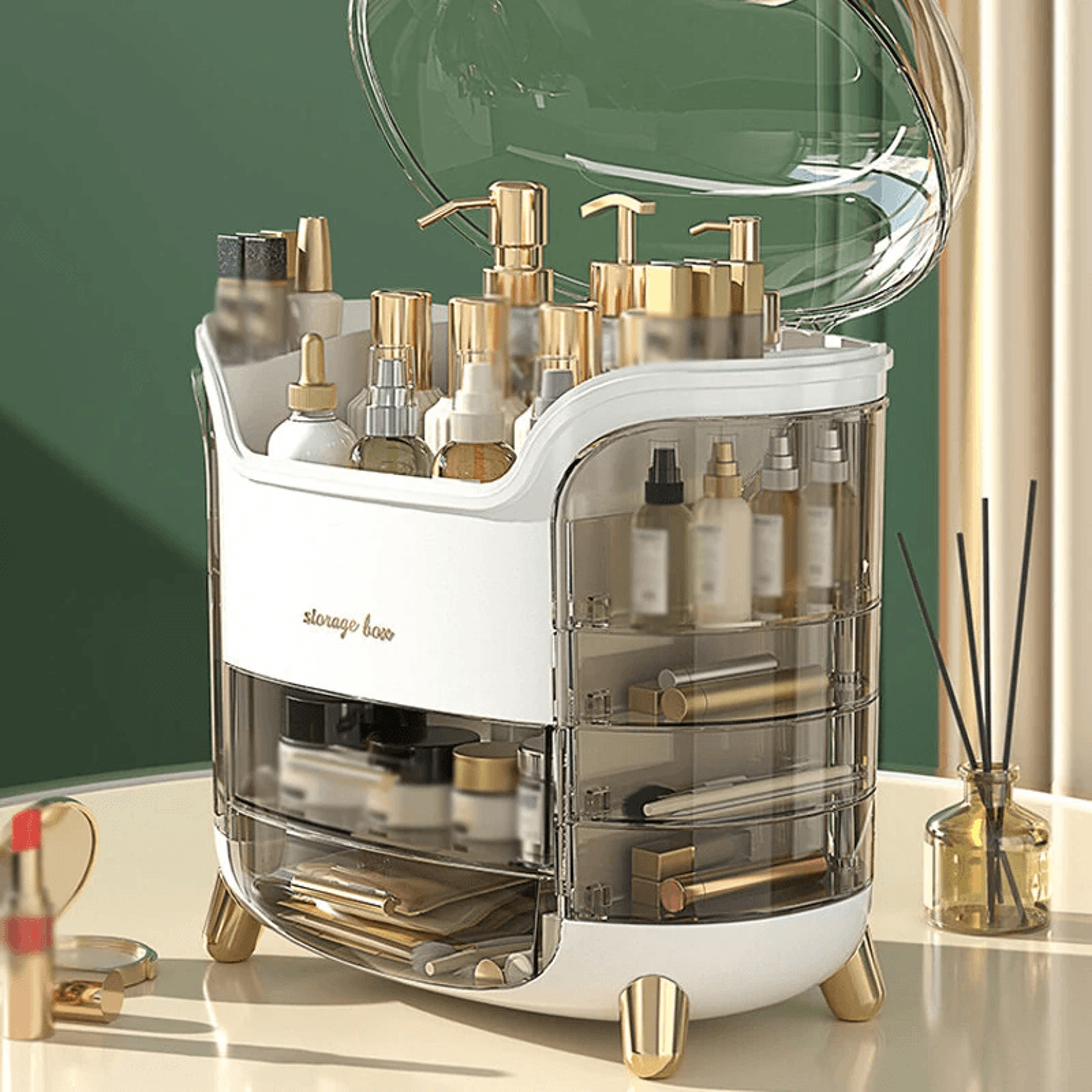 Large Dustproof Makeup Organizer And Skincare Storage Box With Clear Cover 1