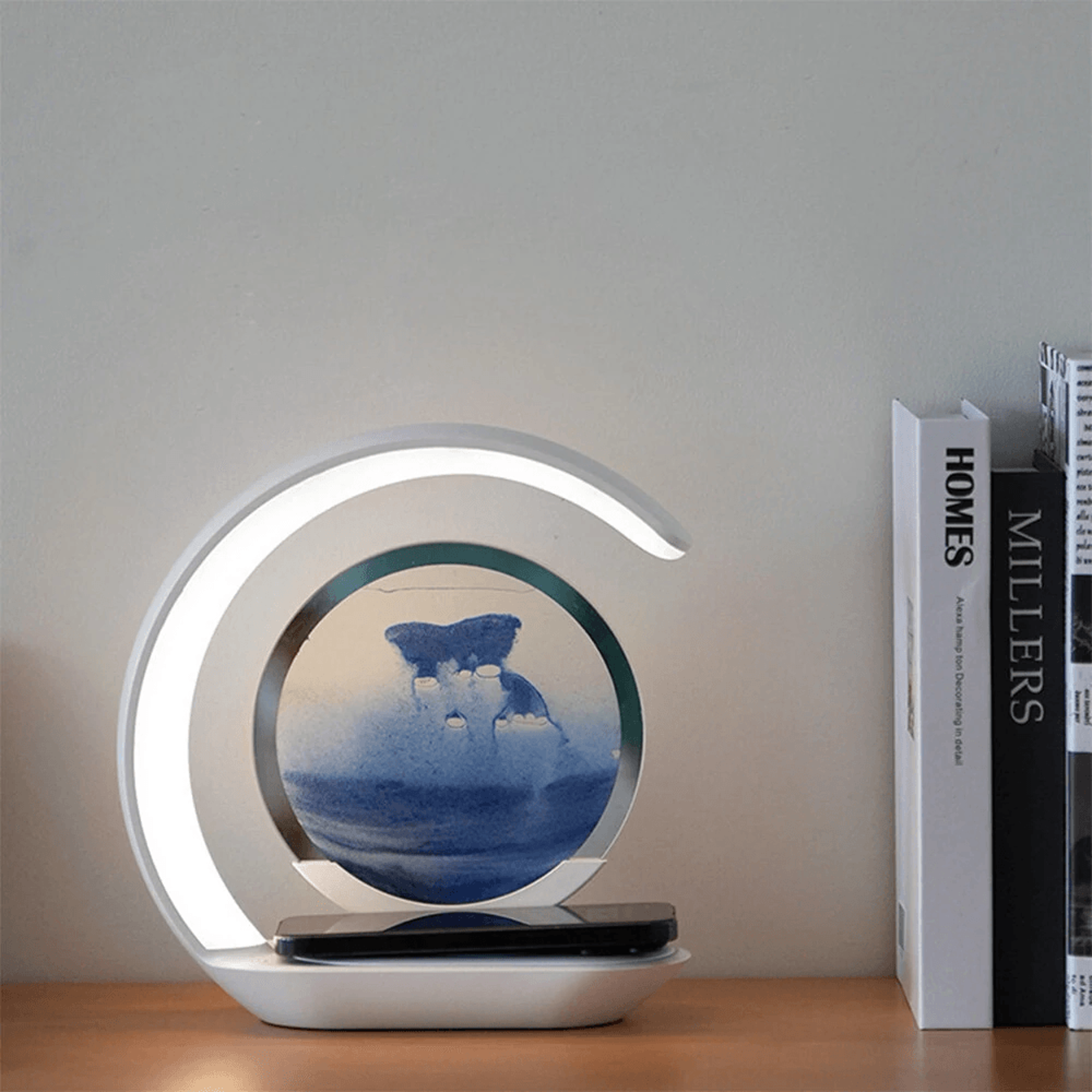 Sand Art LED Night Light With Wireless Charging Touch Dimming And Hourglass Design 3