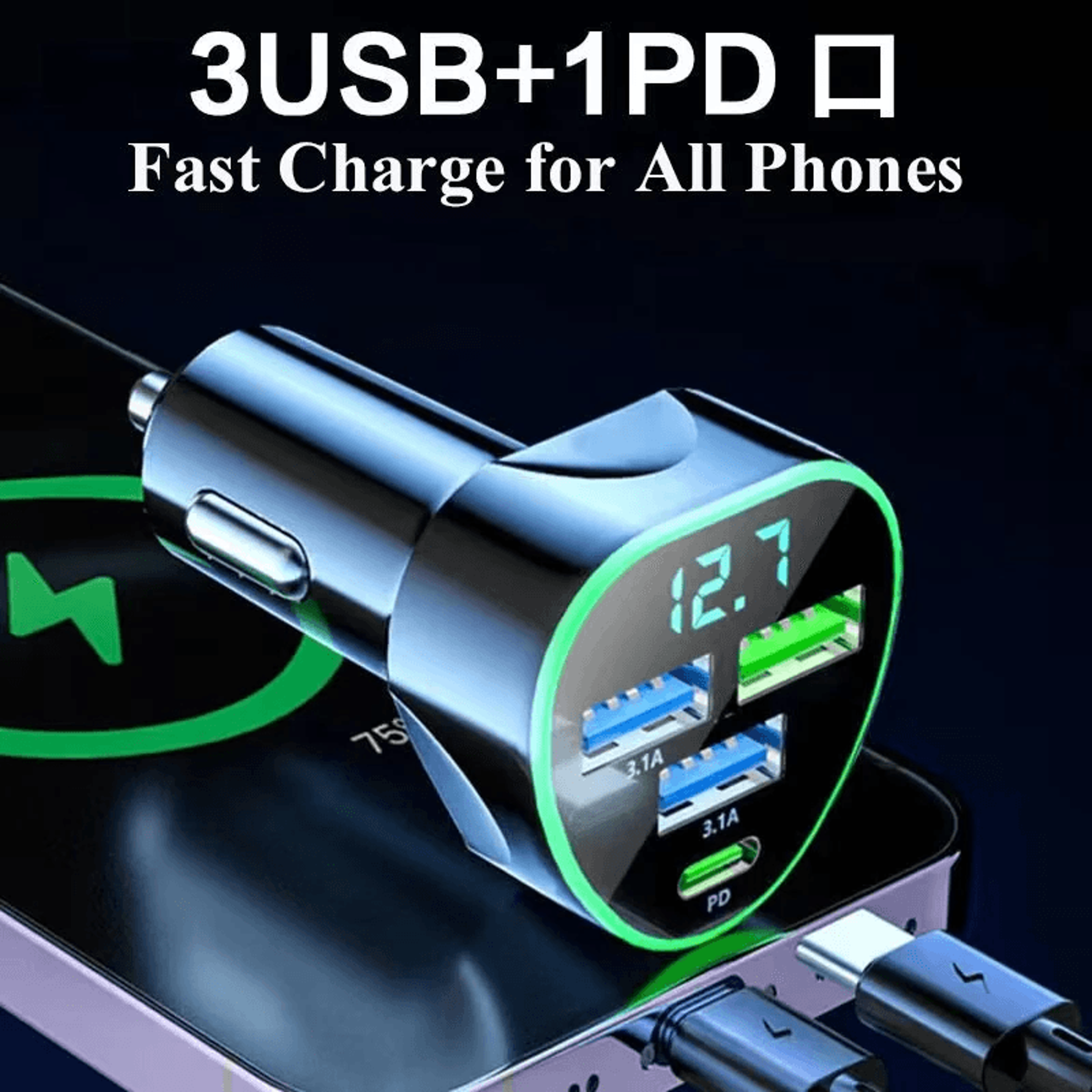 Port USB PD Car Charger Adapter With USB A And USB C Fast Charging 6