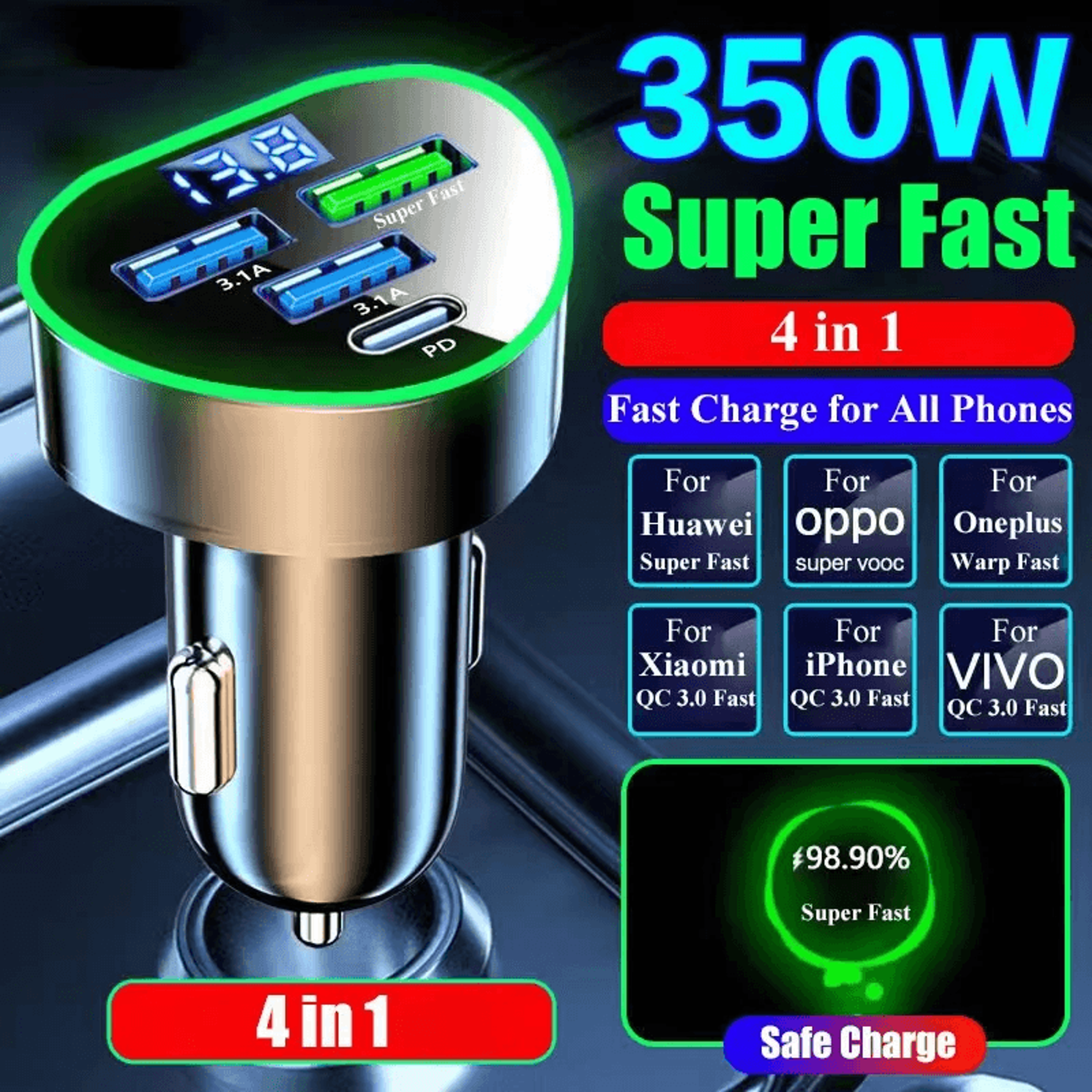 Port USB PD Car Charger Adapter With USB A And USB C Fast Charging 1