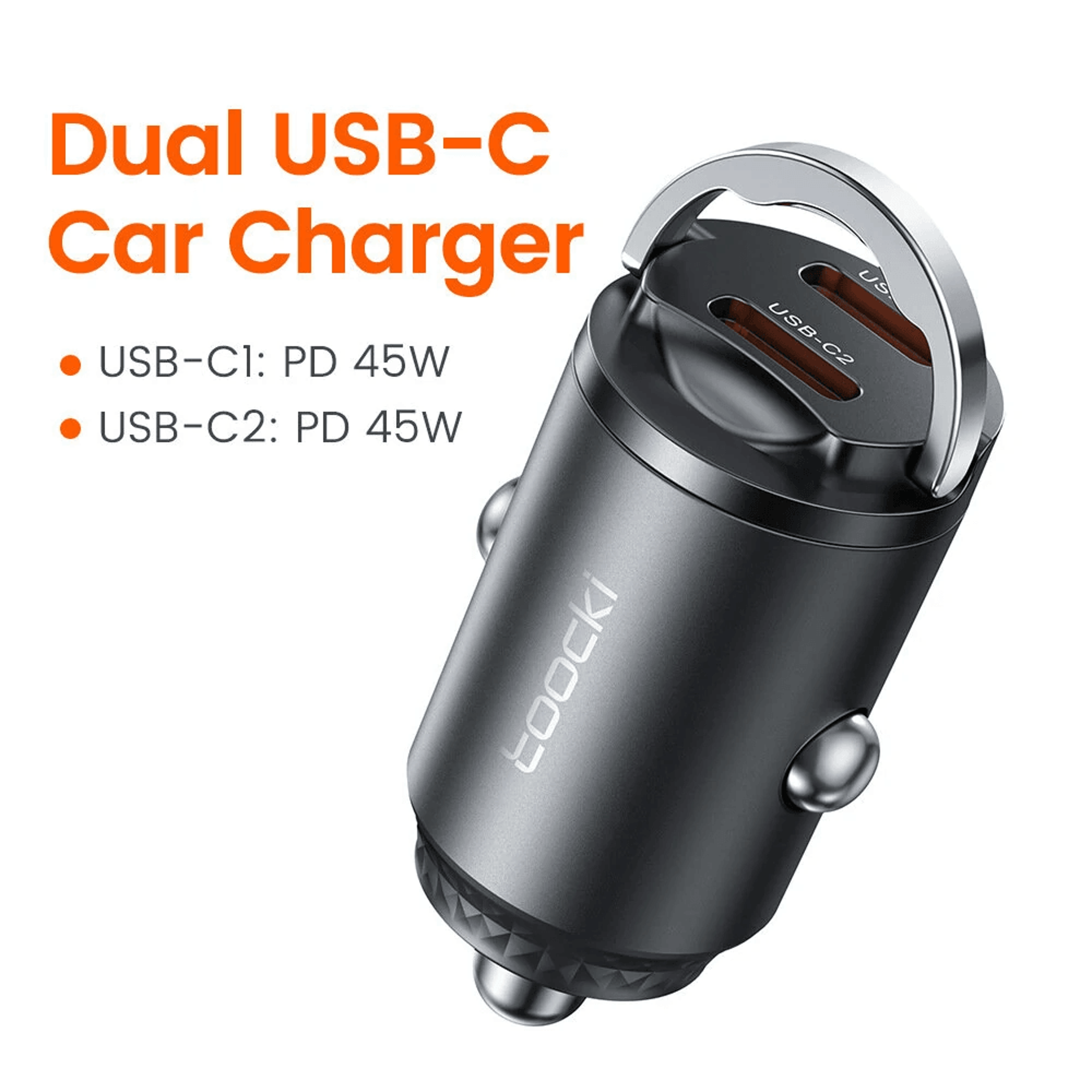 Dual USB C Car Charger Adapter With Fast Charging And Pulling Ring Design 1