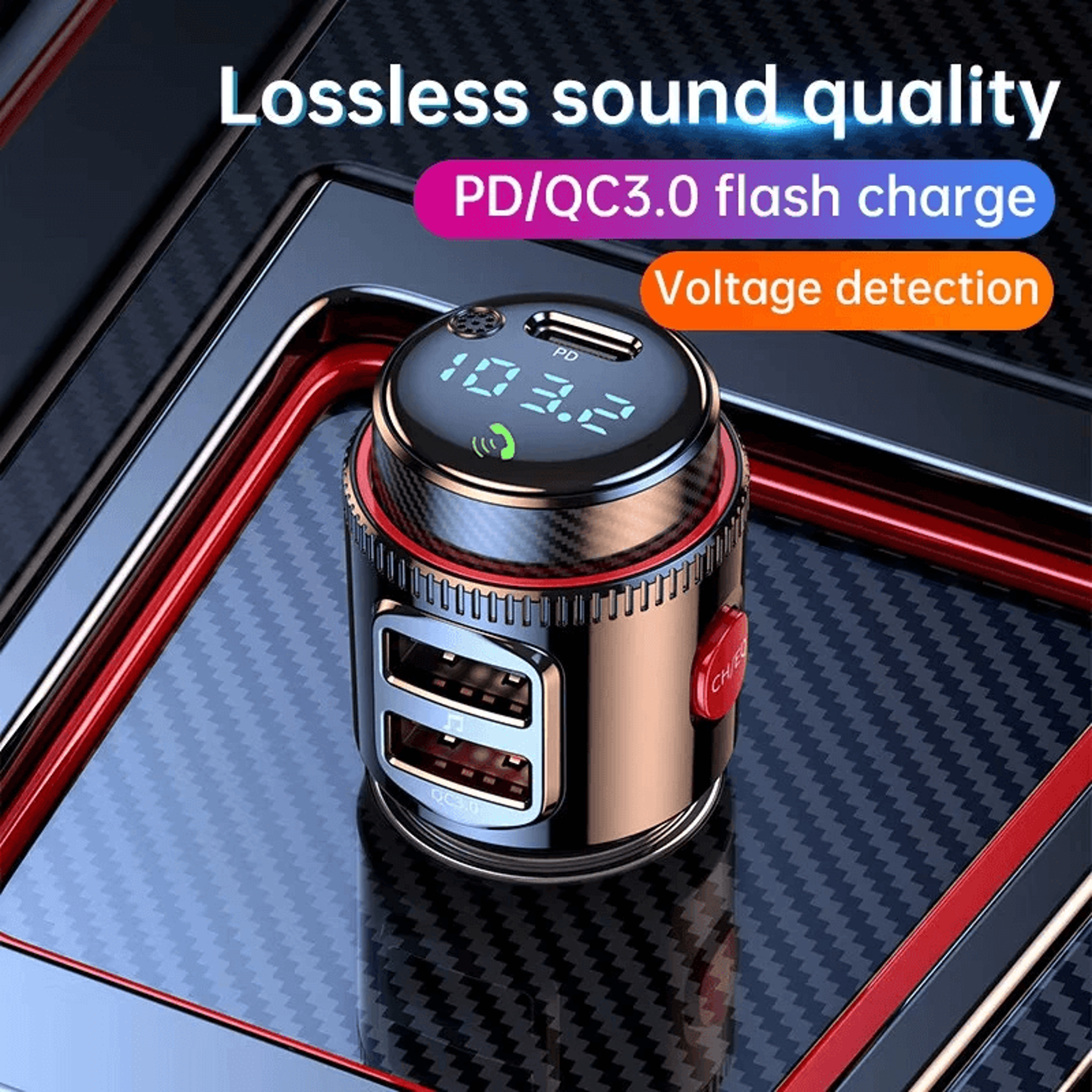 Bluetooth FM Transmitter Car Charger With PD Fast Charging And Digital Display 2