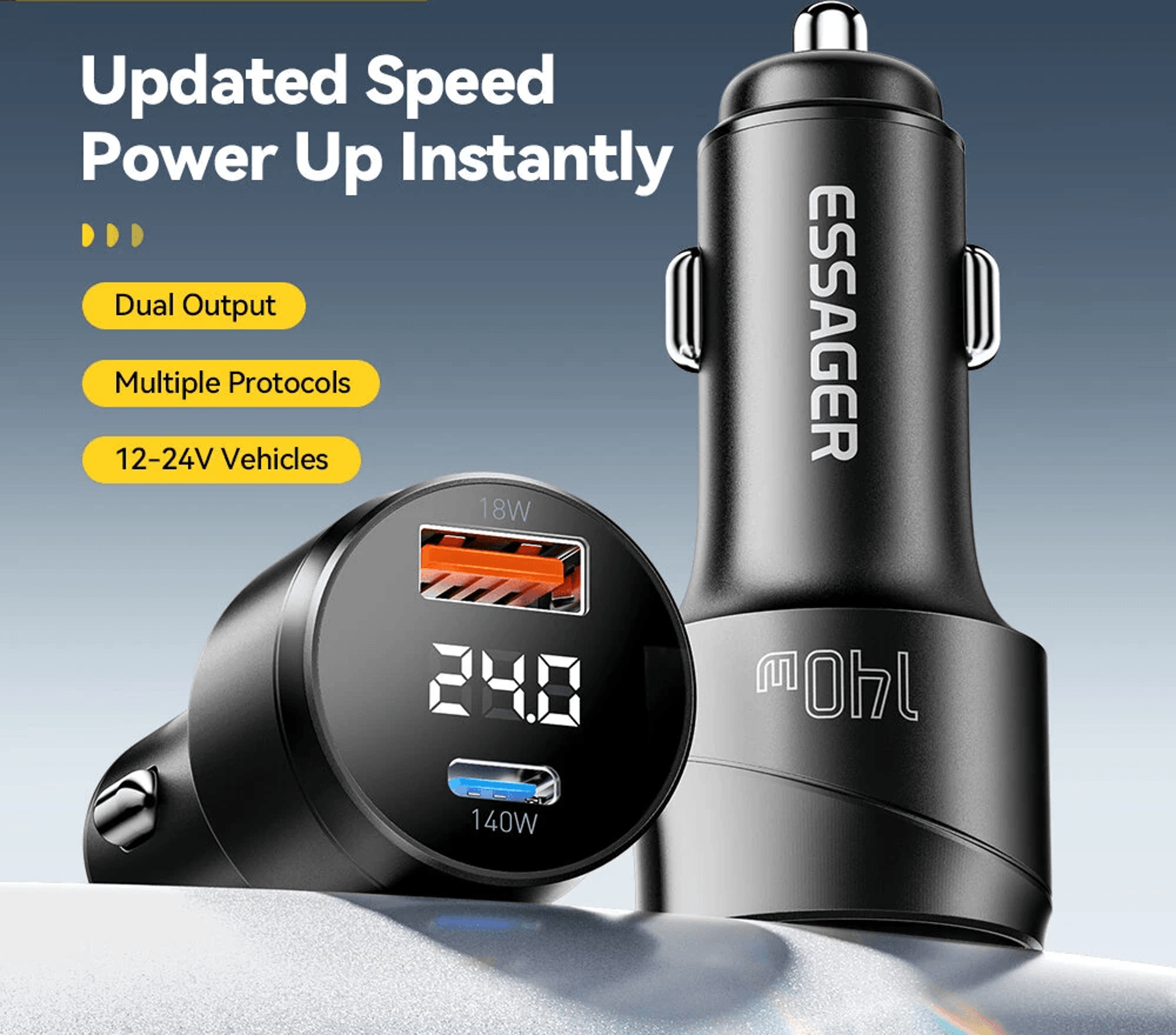 Dual Port USB Car Charger With Digital Display PD Fast Charging 1