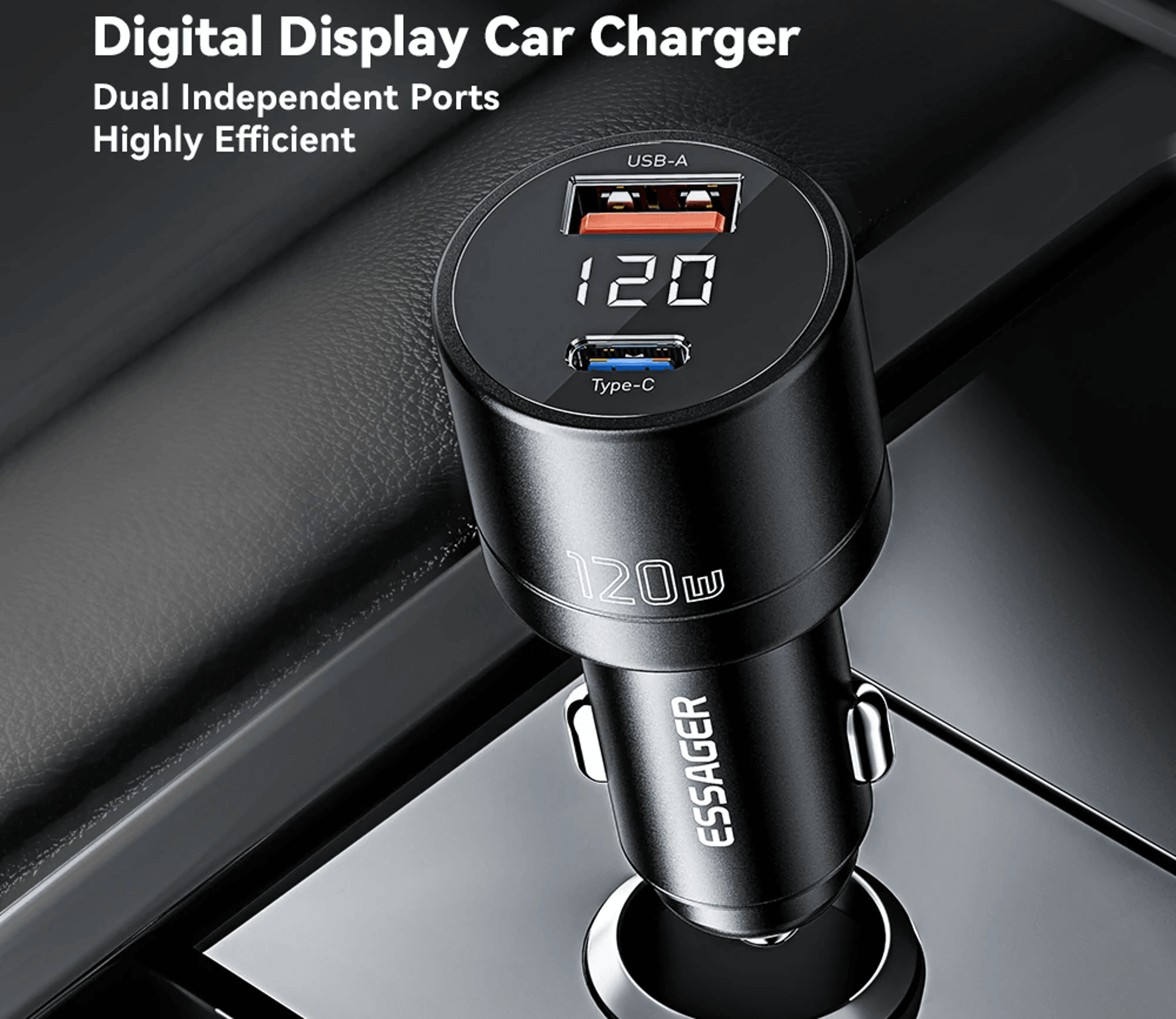 Dual Port USB Car Charger With USB C PD Fast Charging And Digital Display 3