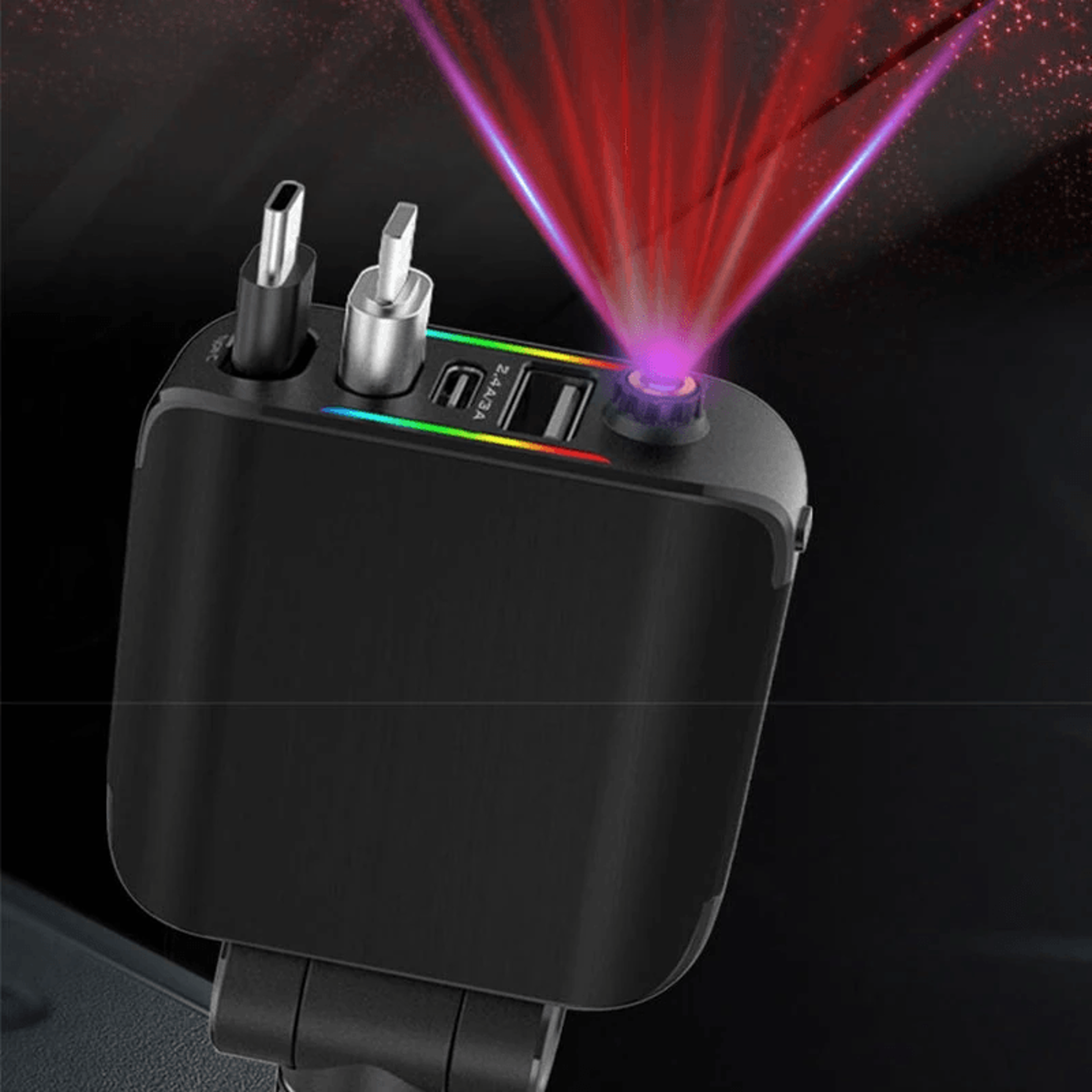 Retractable Car Charger Adapter With USB A USB C And Adjustable Connector 5