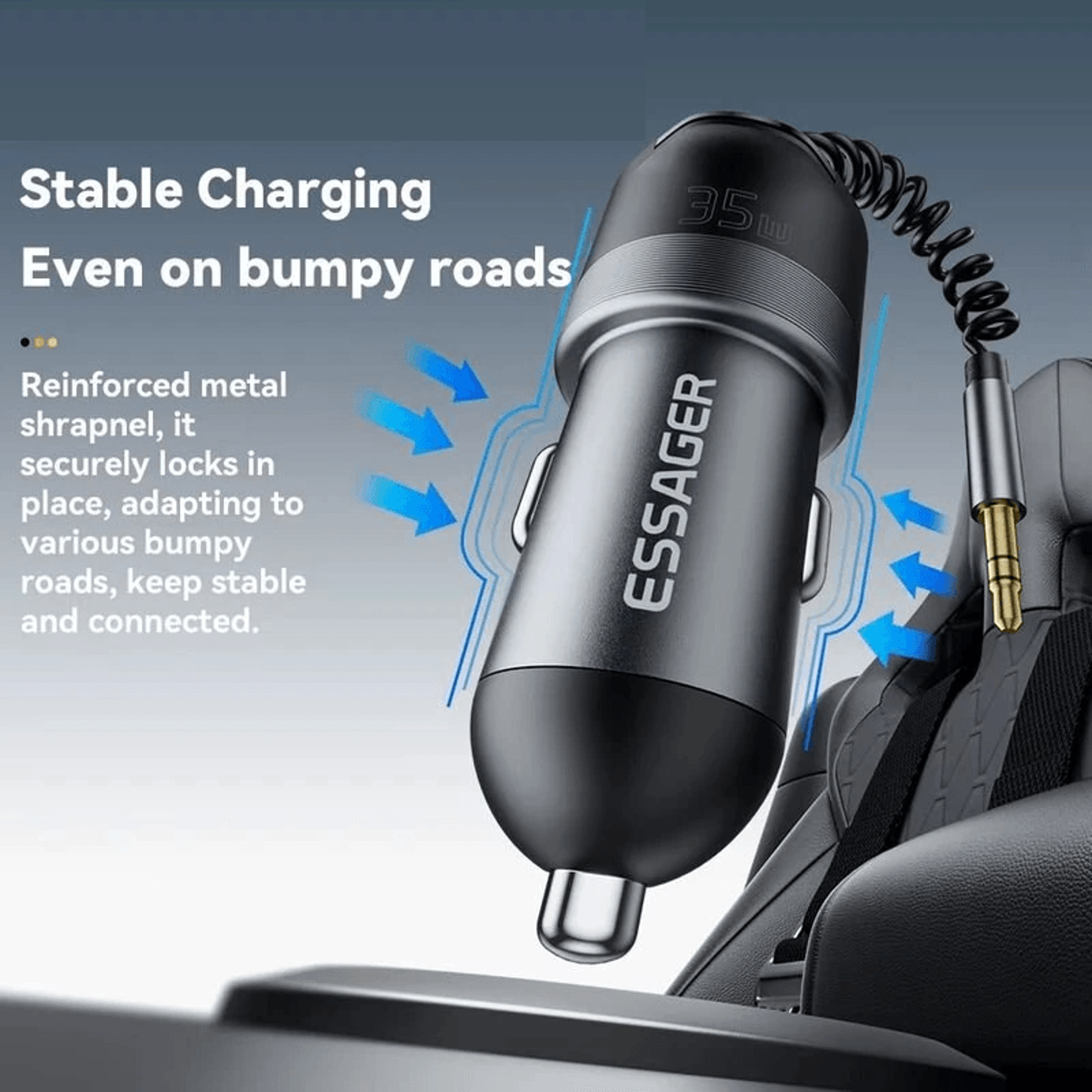 Bluetooth FM Transmitter Car Charger With USB C And USB A Fast Charging 5