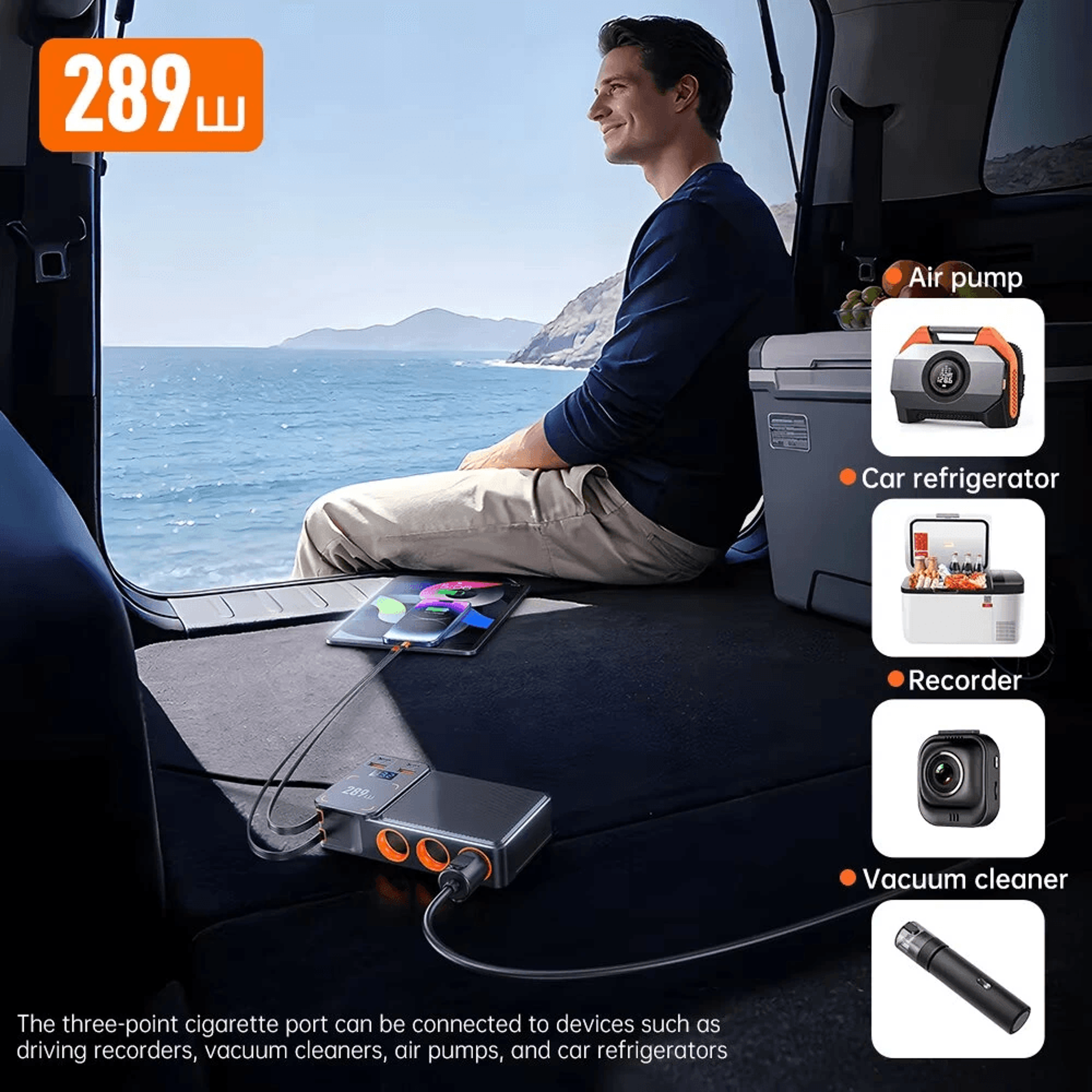 Multi Port Car Charger With Retractable USB C Cables Sockets And LED Voltage Display 2