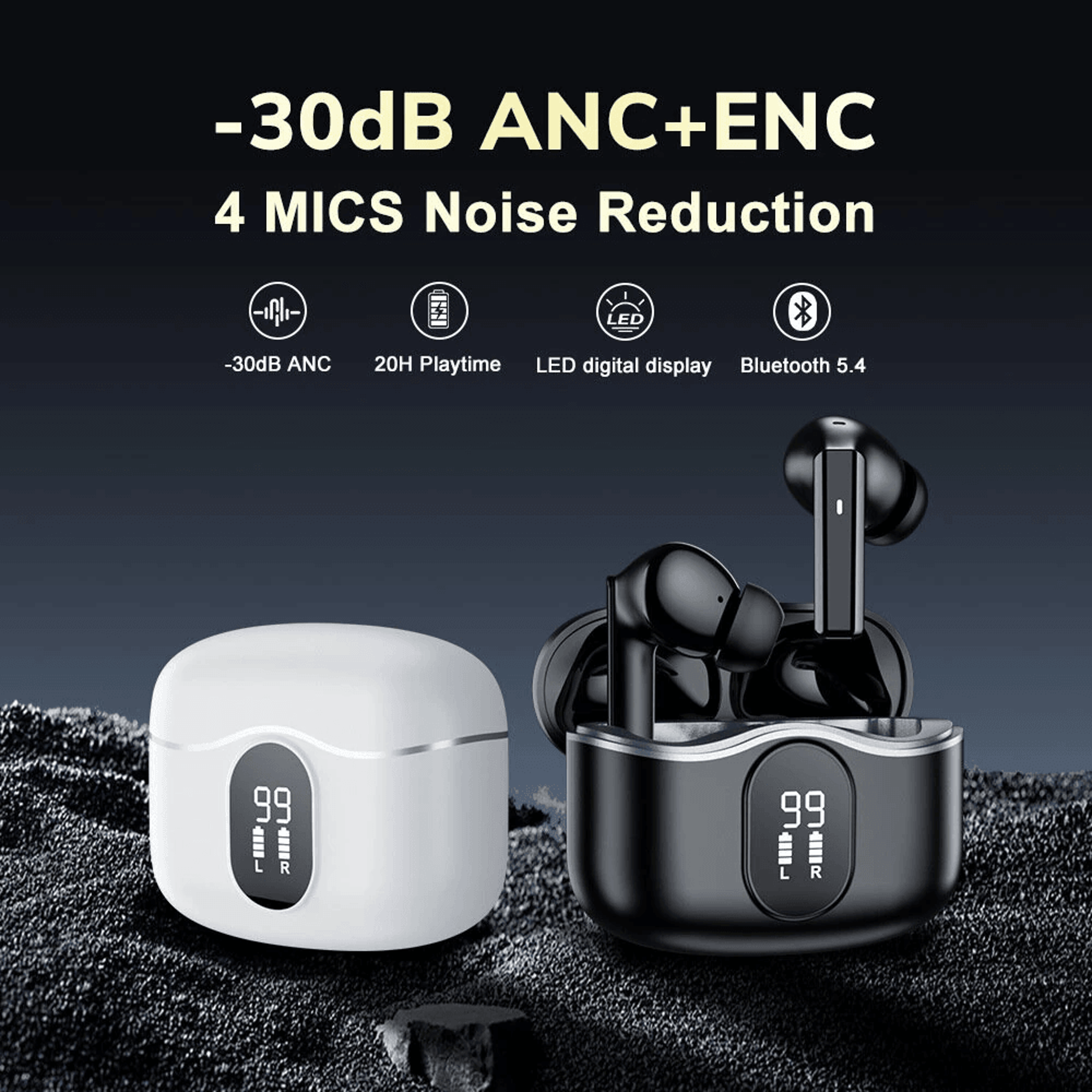 Wireless Bluetooth Earbuds With Drivers Hour Playback And LED Charging Display 1