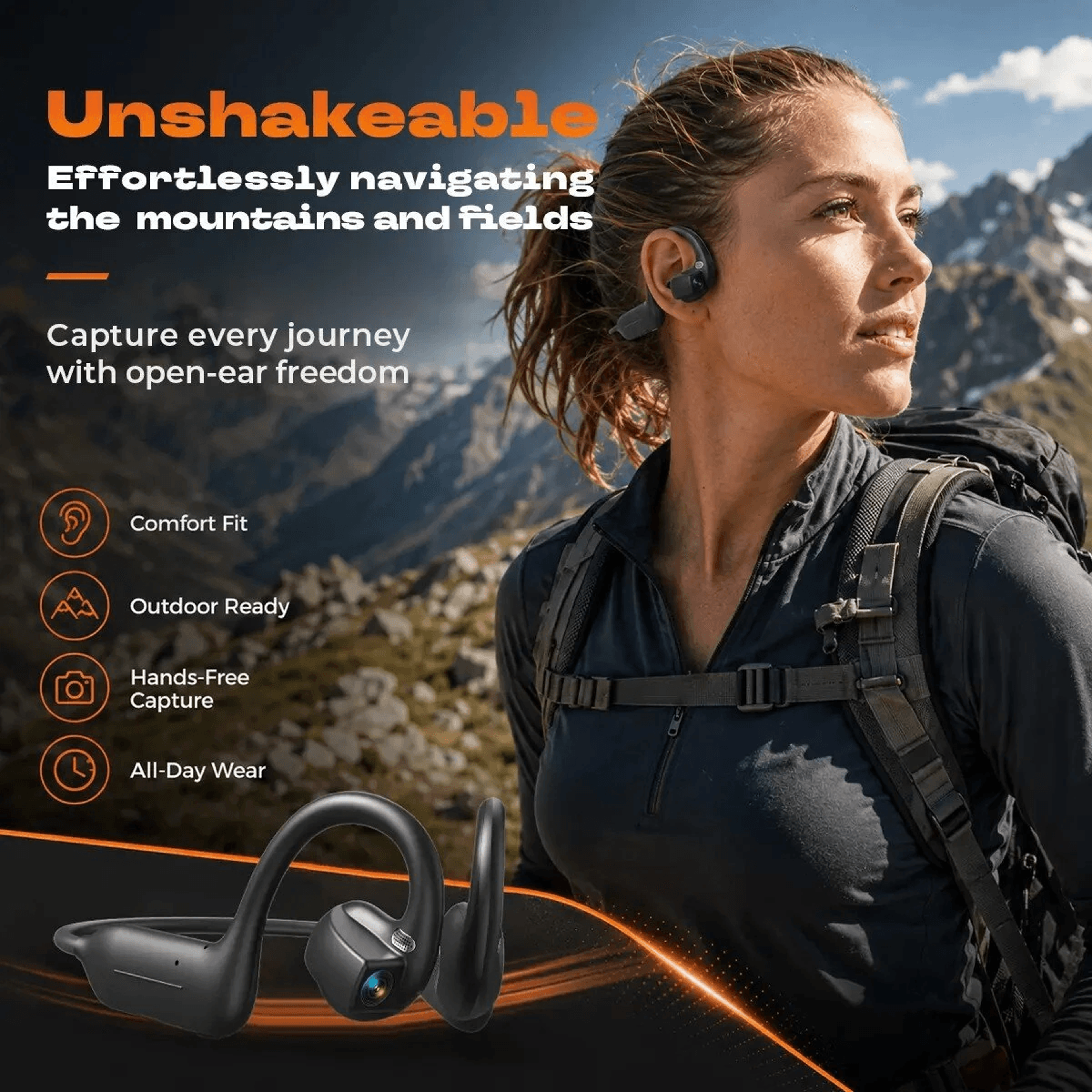 Smart Camera Open Ear Bluetooth Headset With Video EIS And Hour Playback 2