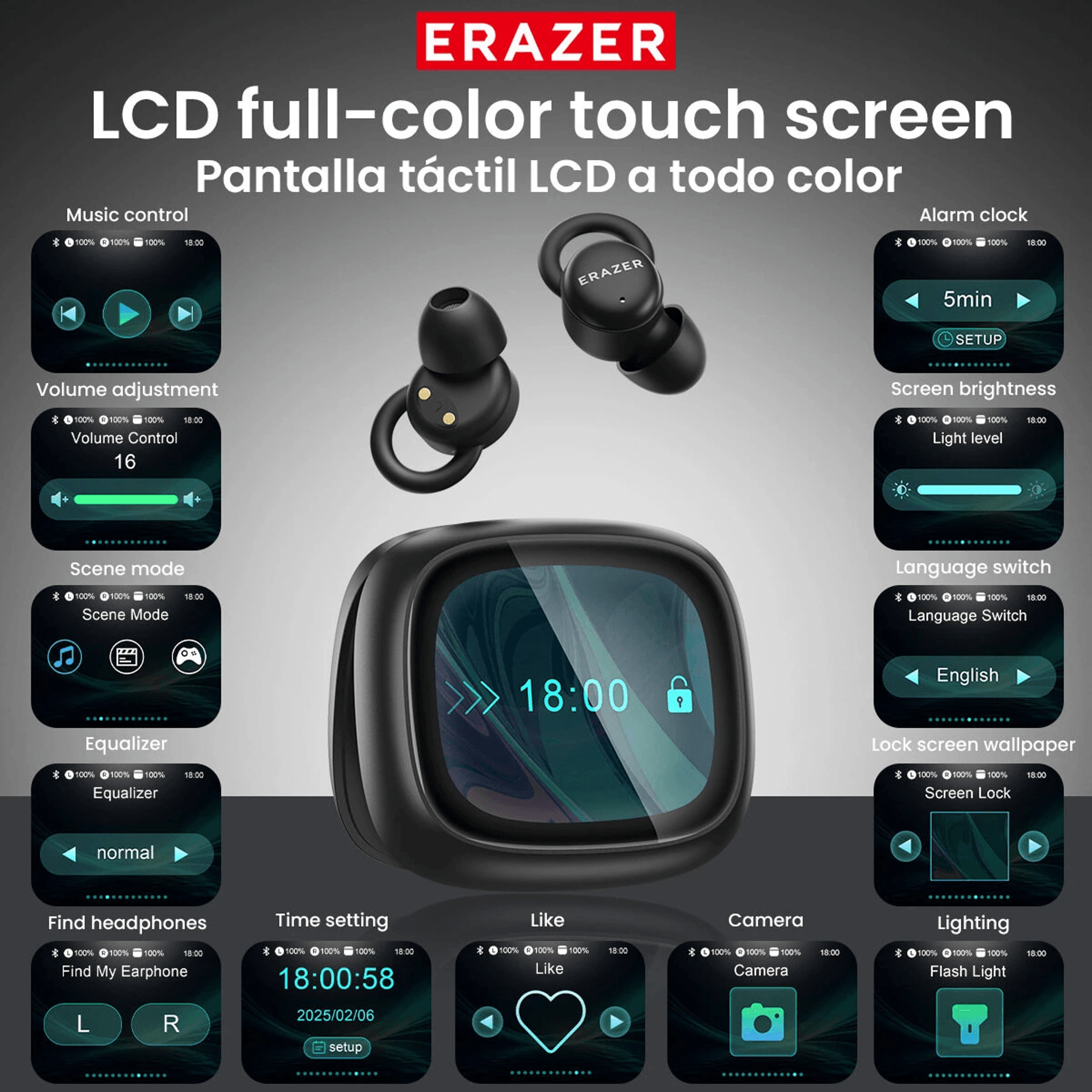 Wireless Bluetooth Earbuds With LCD Touch Screen ANC ENC Calls And Hour Playback 4