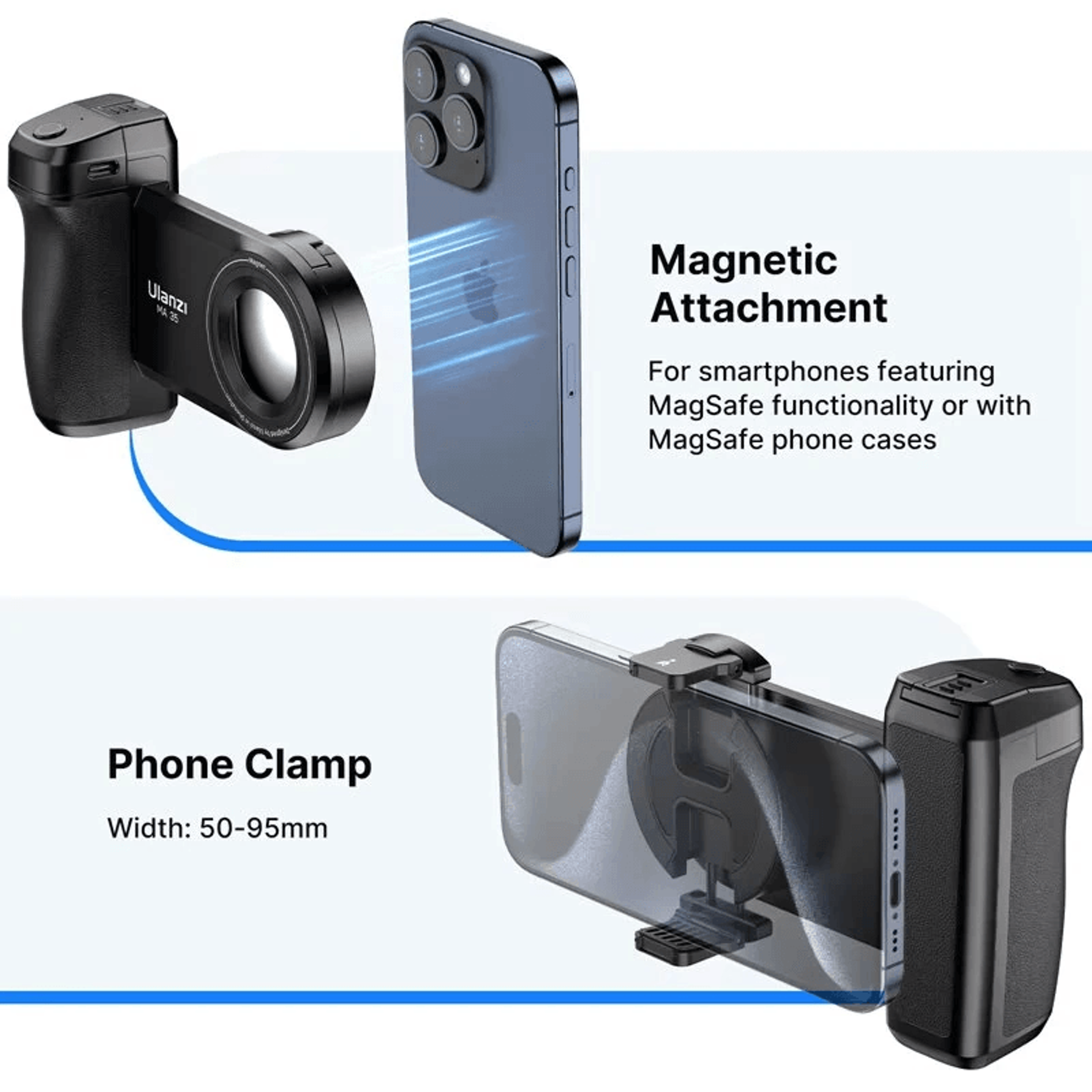 Magnetic Smartphone Camera Grip With Bluetooth Shutter And Adjustable Phone Clamp 2