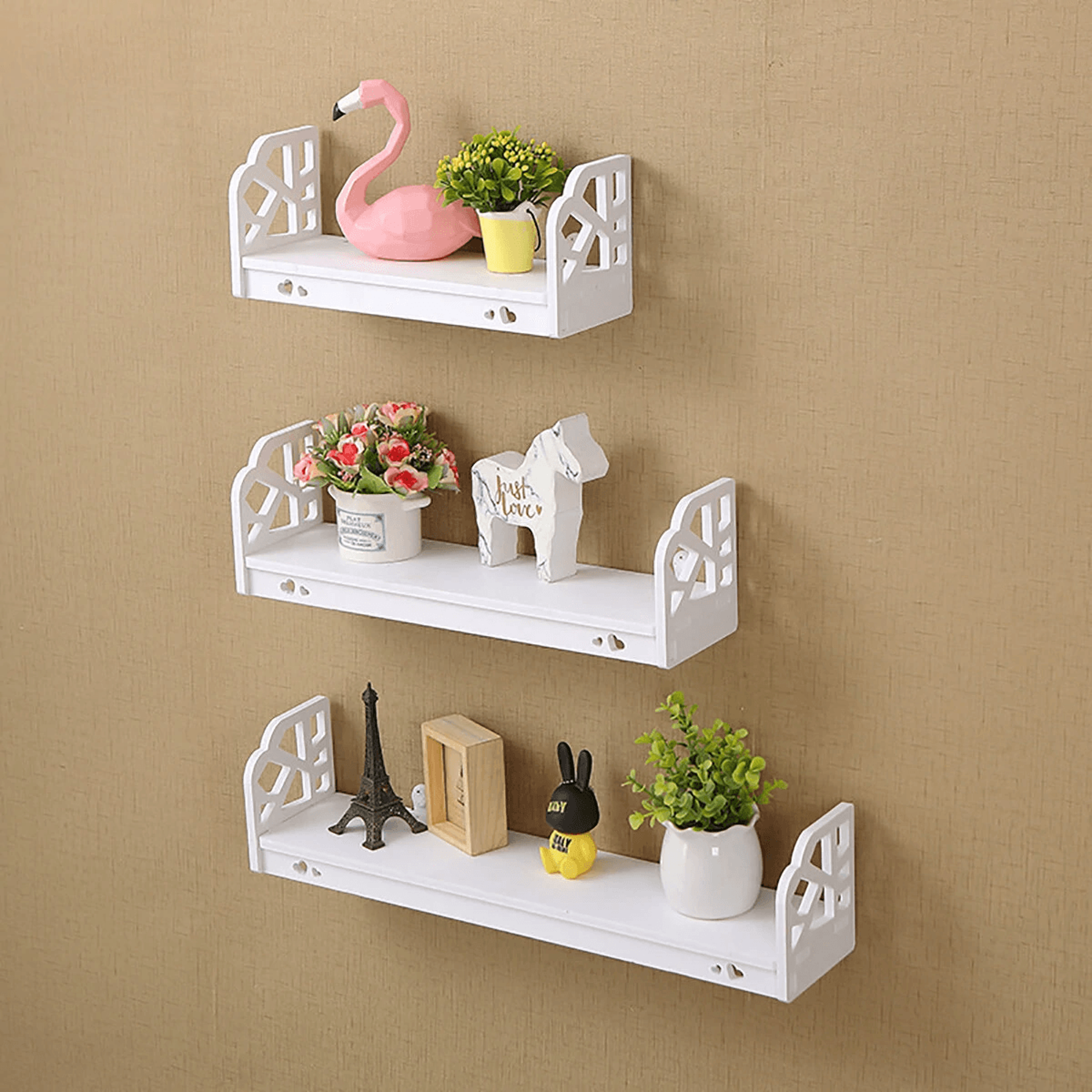 Modern Wall Mounted Shelf Set Decorative PVC Storage Rack For Home Office 5