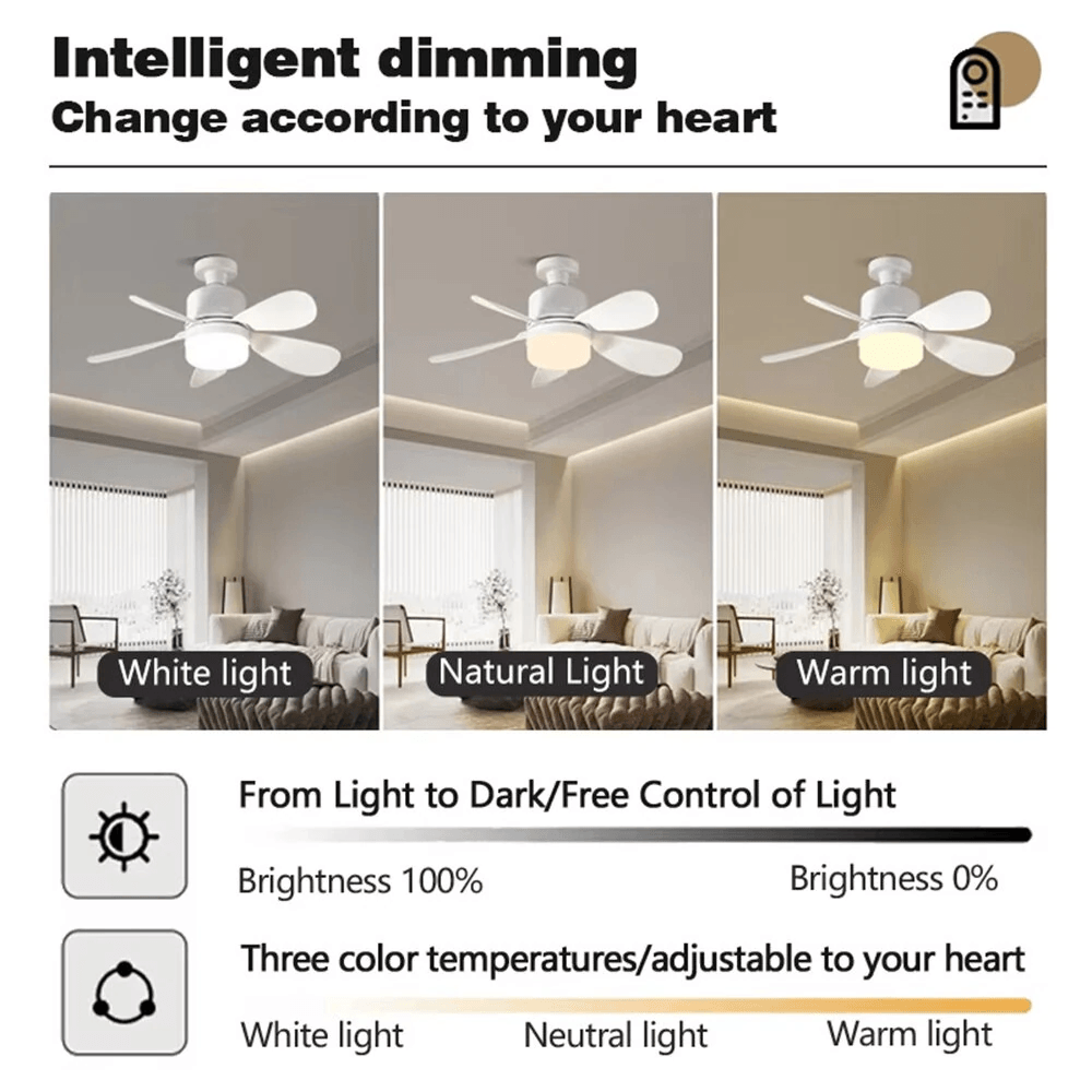 LED Ceiling Fan Light With Remote Speed Fan Color Dimmable Light And Timer 6