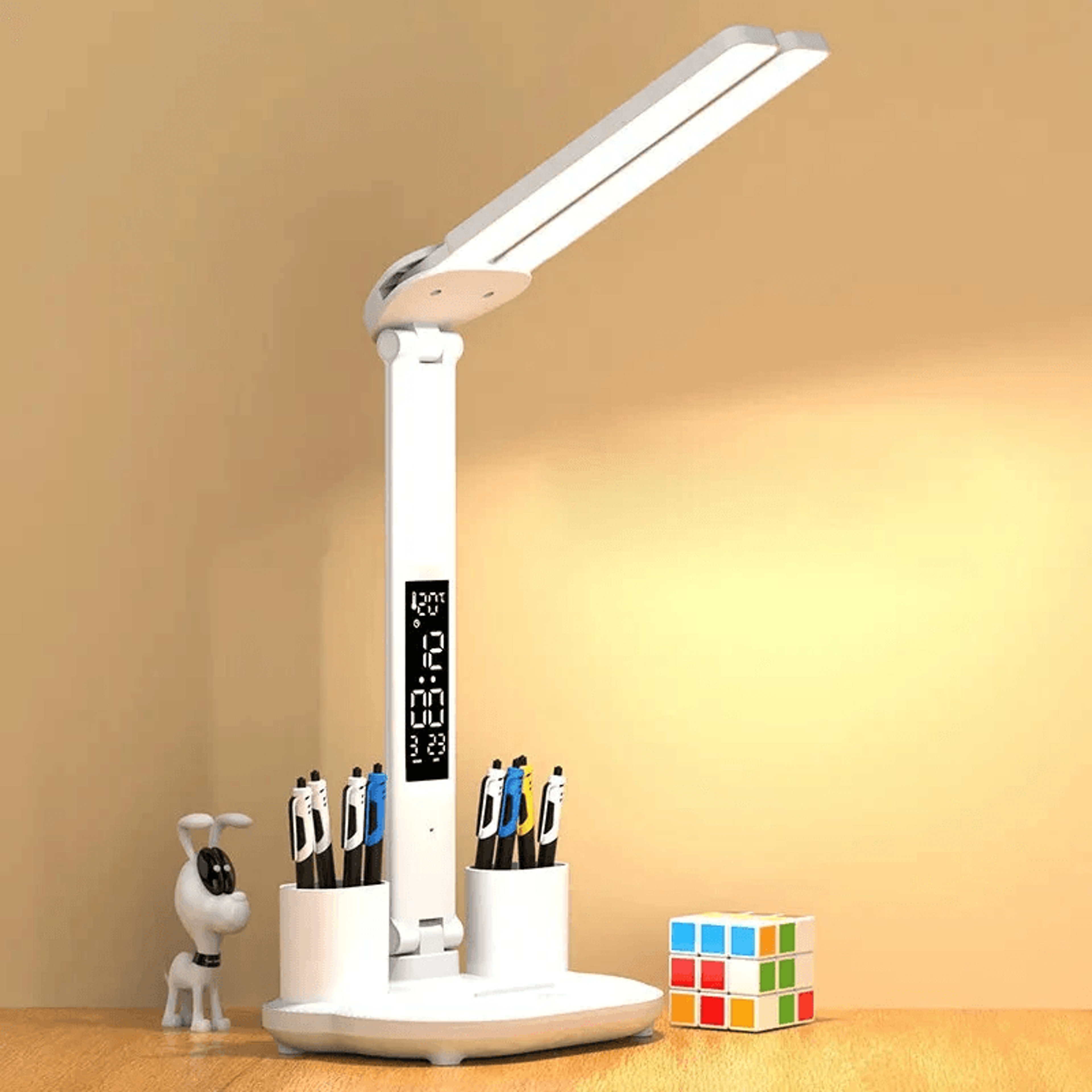 Double Head LED Desk Lamp With Clock Temperature Display And Adjustable Brightness 5