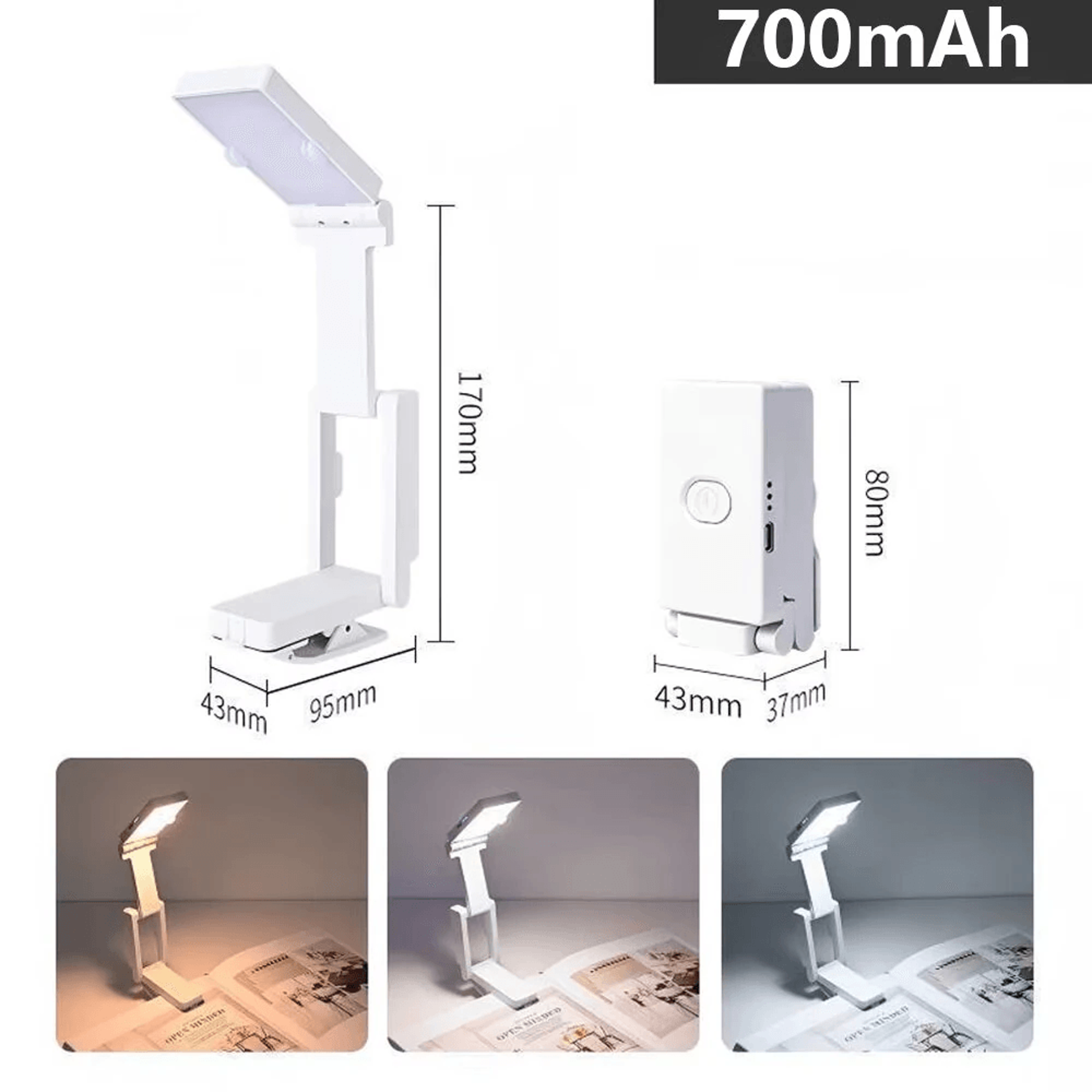 Rechargeable Foldable LED Clip On Reading Light With Color Modes And Stepless Dimming 6