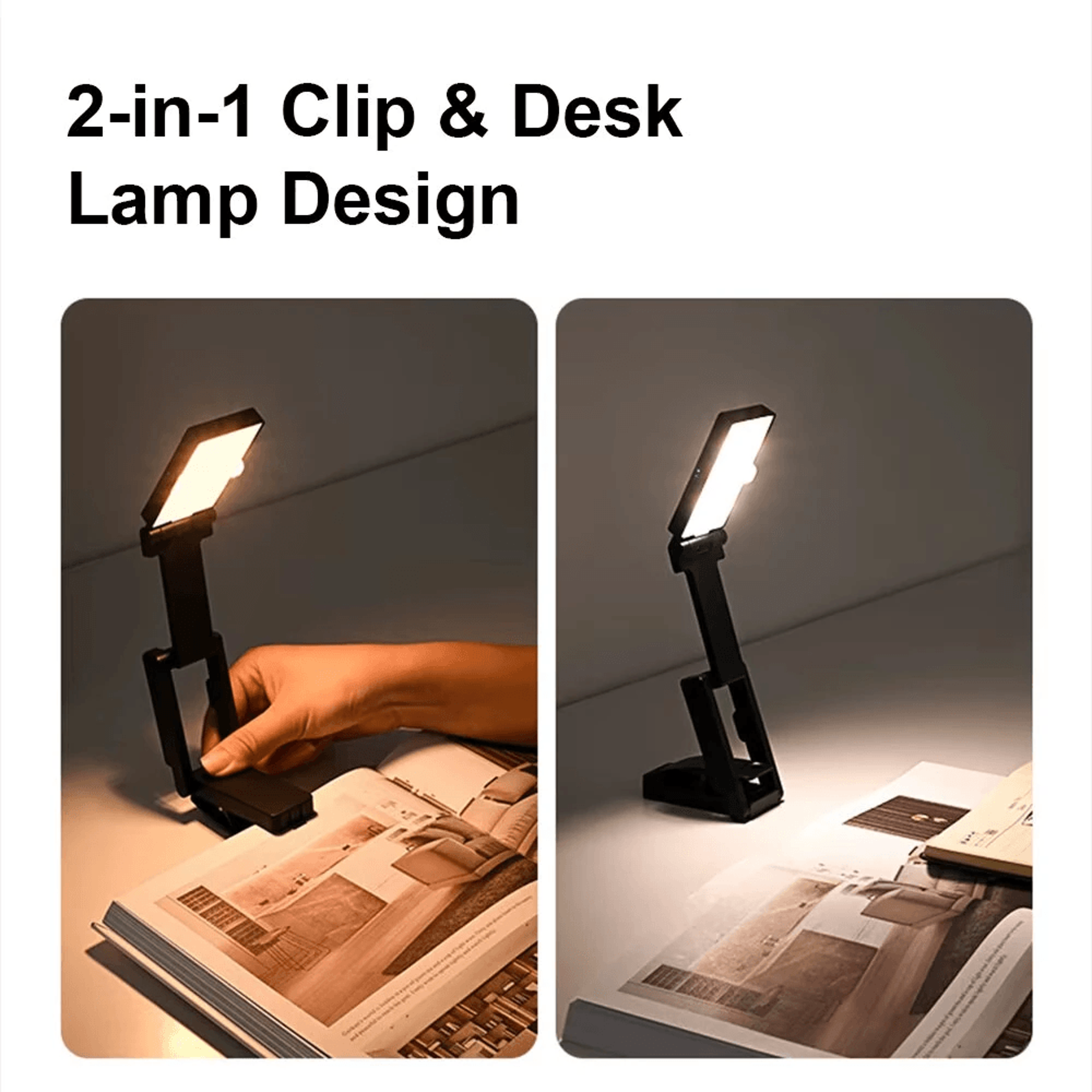 Rechargeable Foldable LED Clip On Reading Light With Color Modes And Stepless Dimming 2