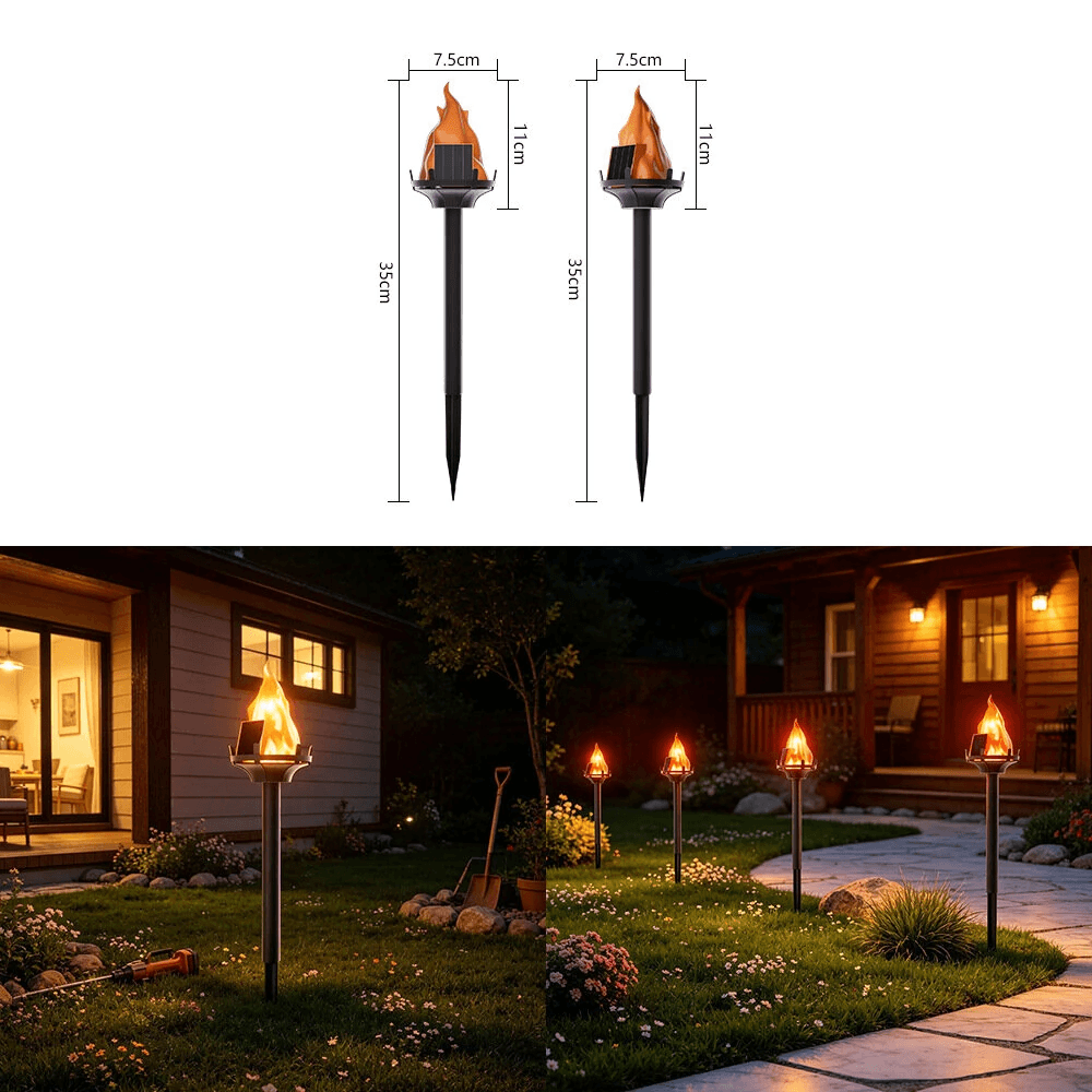Pack Solar Garden Lights With Flame Effect Waterproof Outdoor Pathway Stake Lights 5