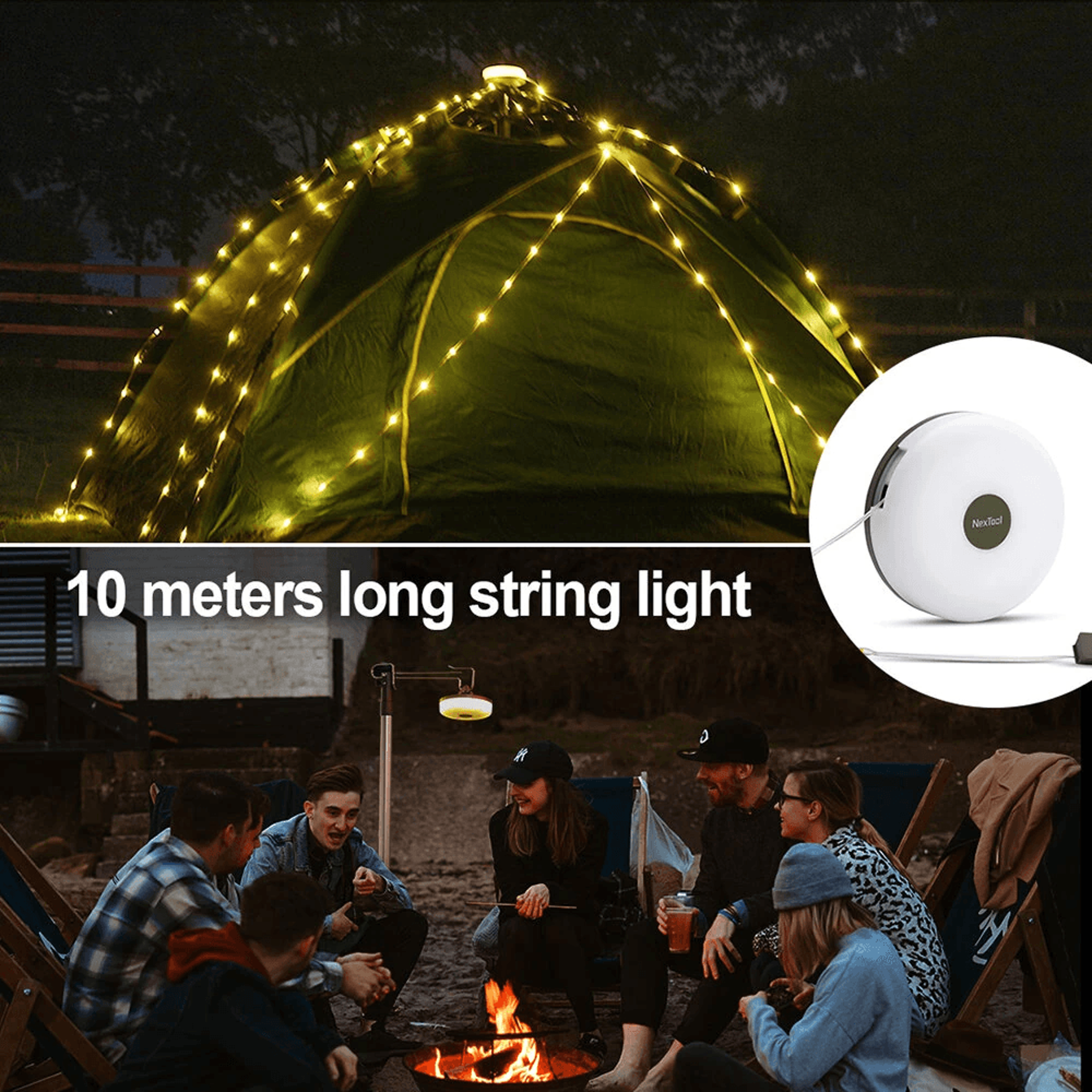 Rechargeable LED Camping String Lights With Multi Mode Lantern 7