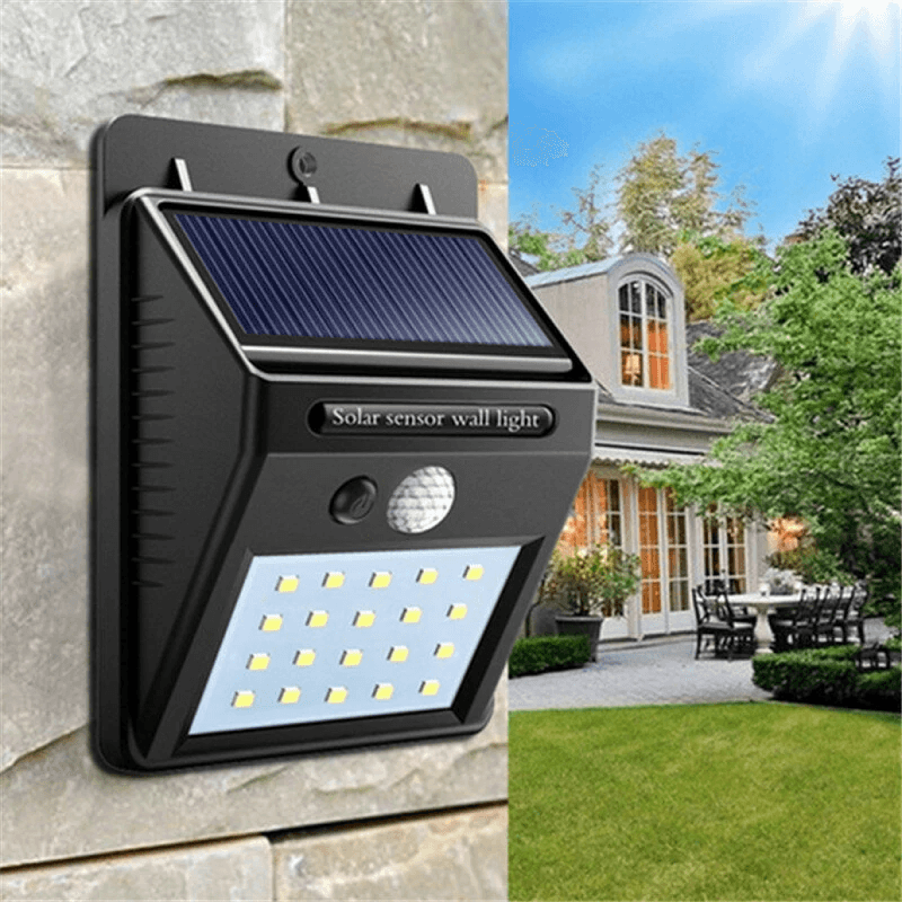 Solar Motion Sensor Wall Light LED Waterproof Outdoor Security Light 0