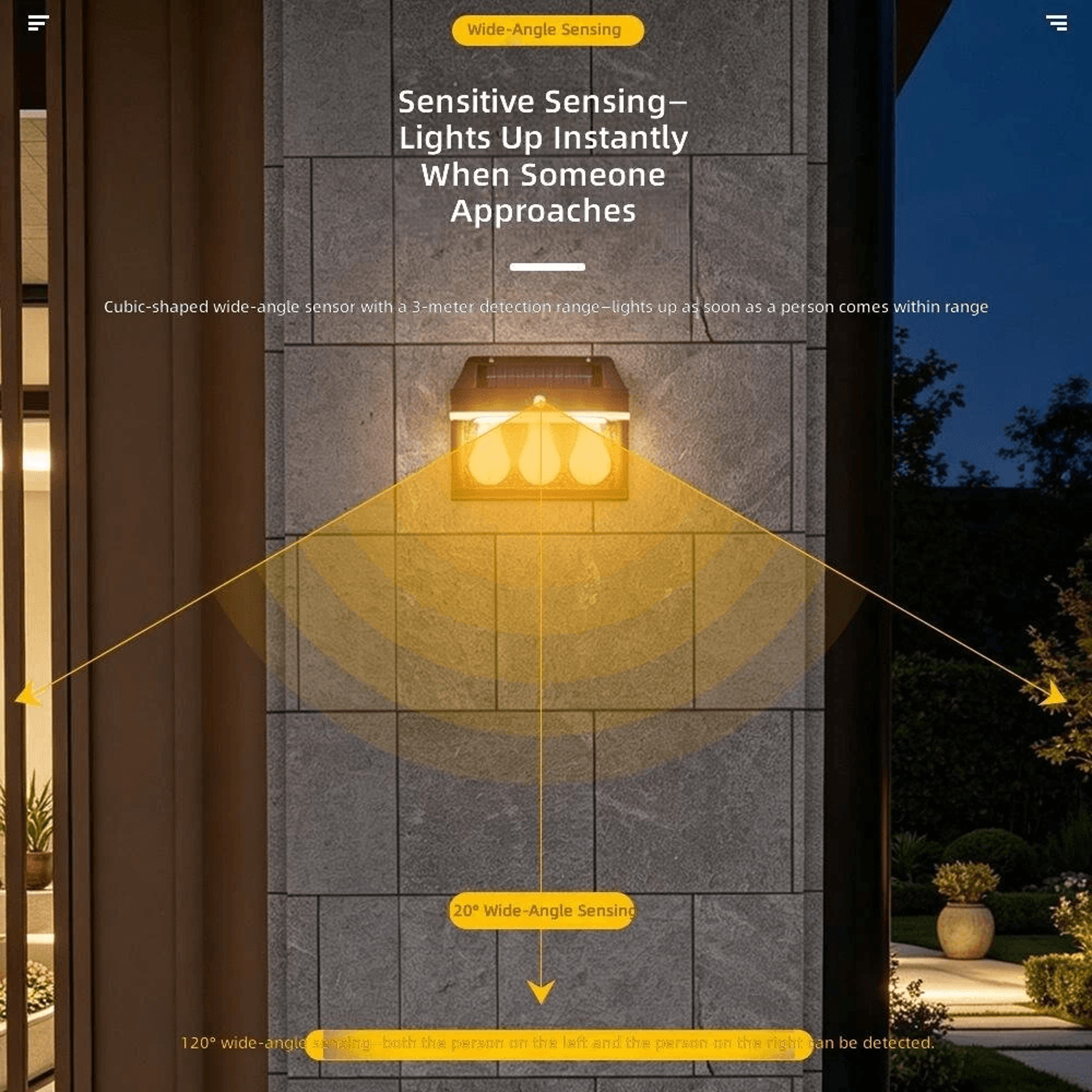 Solar Wall Light With Motion Sensor Warm Light Modes Outdoor Garden Lamp 2