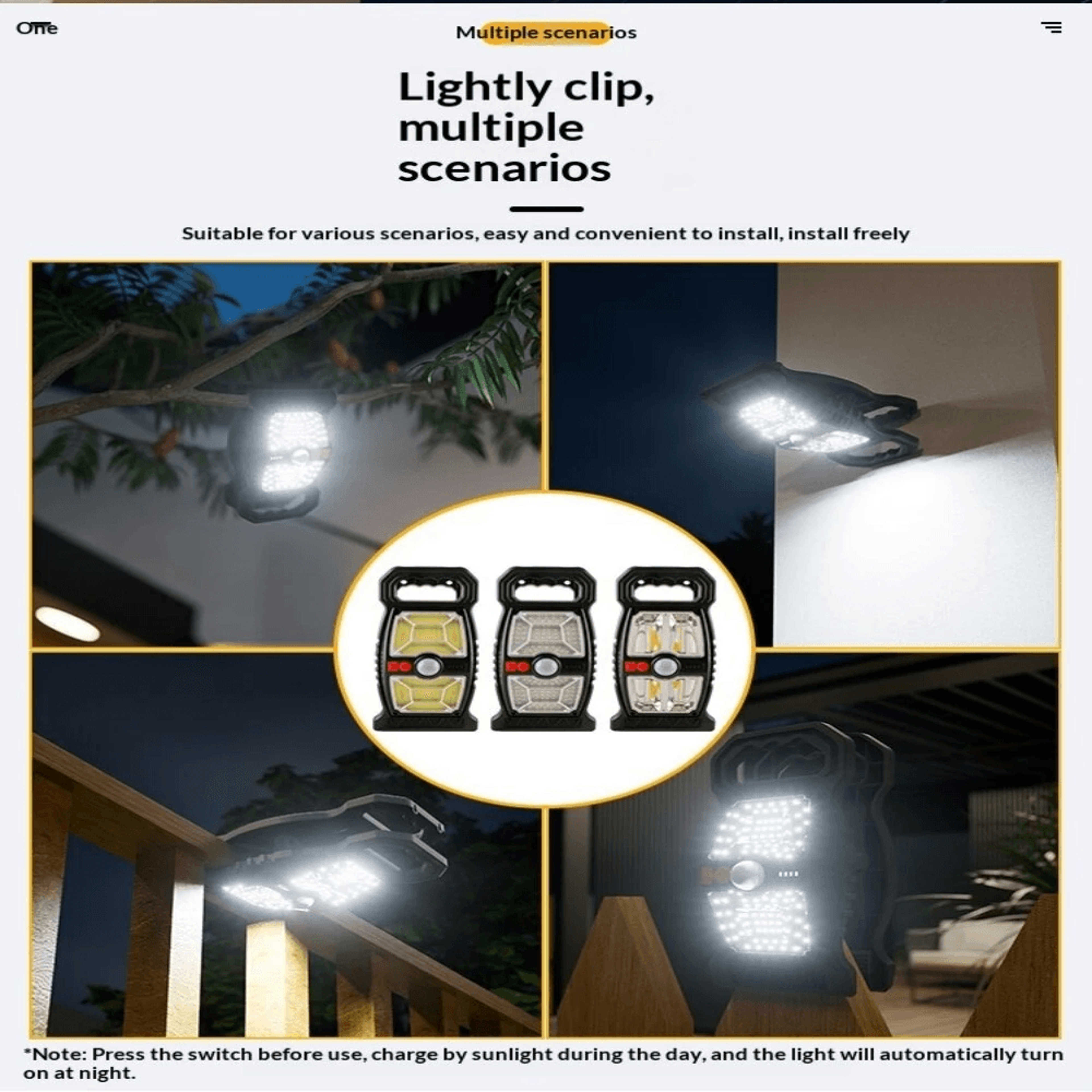 Solar Clip On Light With Motion Sensor Type C Charging And Lighting Modes 3
