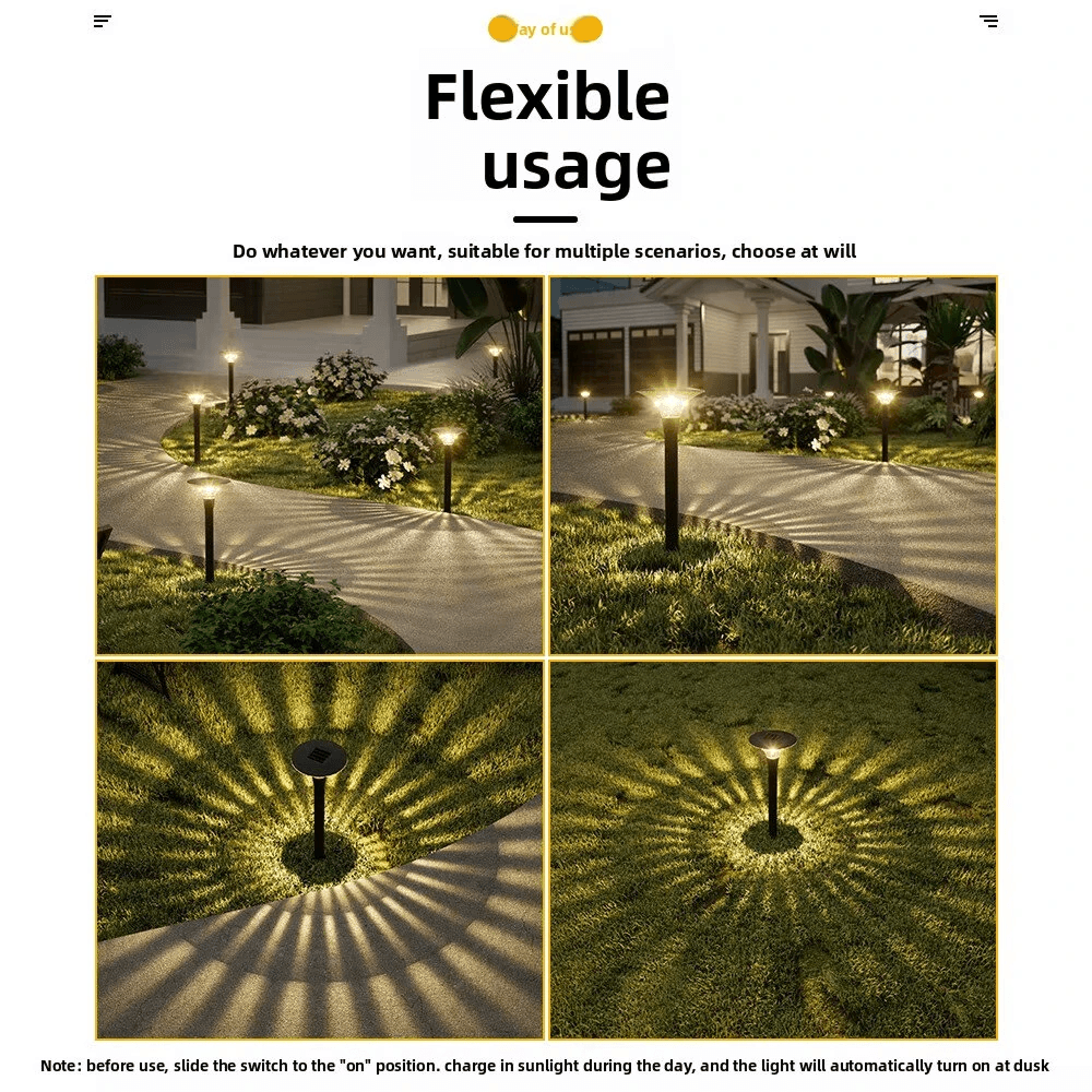 Solar Garden Lights Warm White Waterproof Automatic Pathway Lights 4