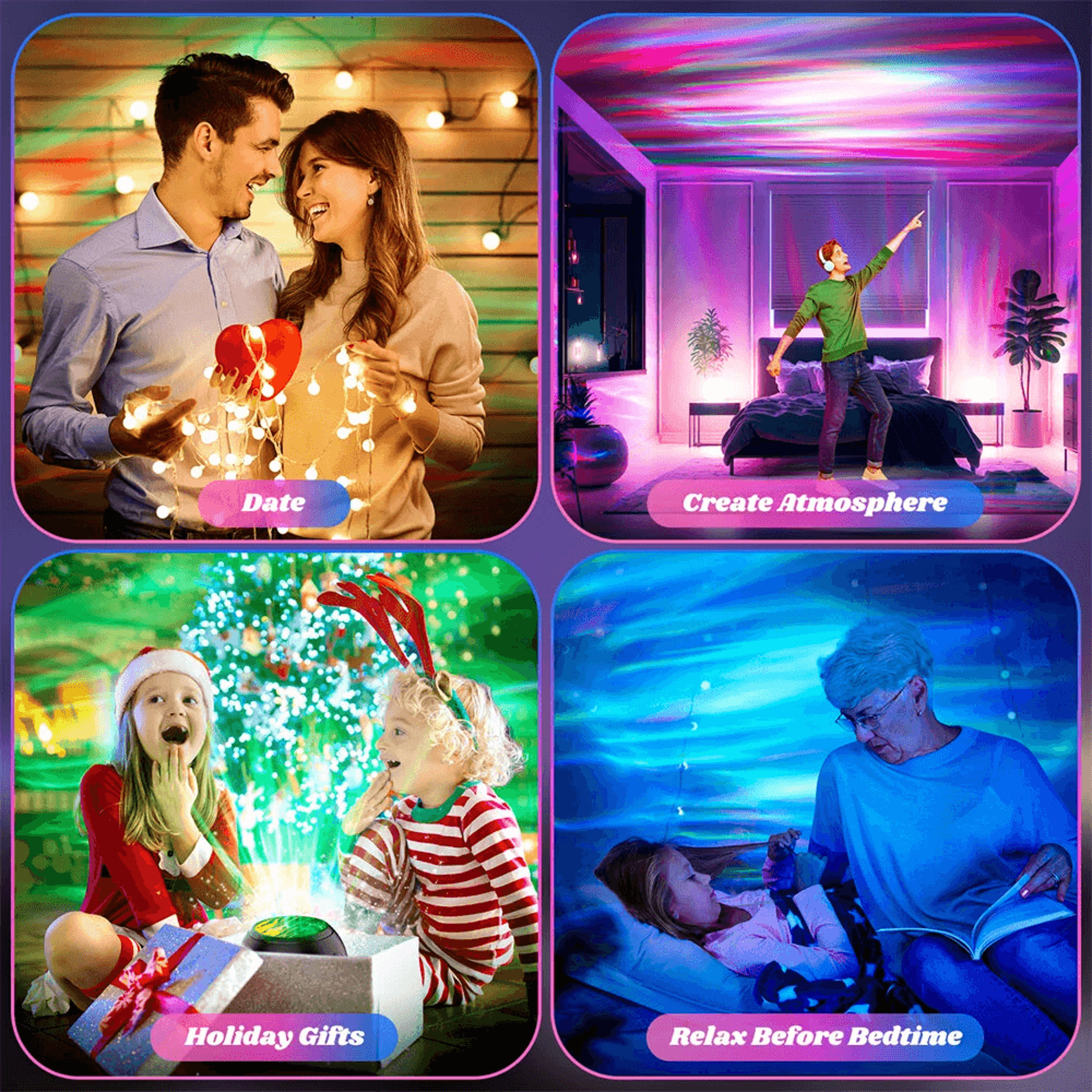 Aurora Lights Projector RGB LED Night Light With Modes Remote Control Timer And White Noise 3