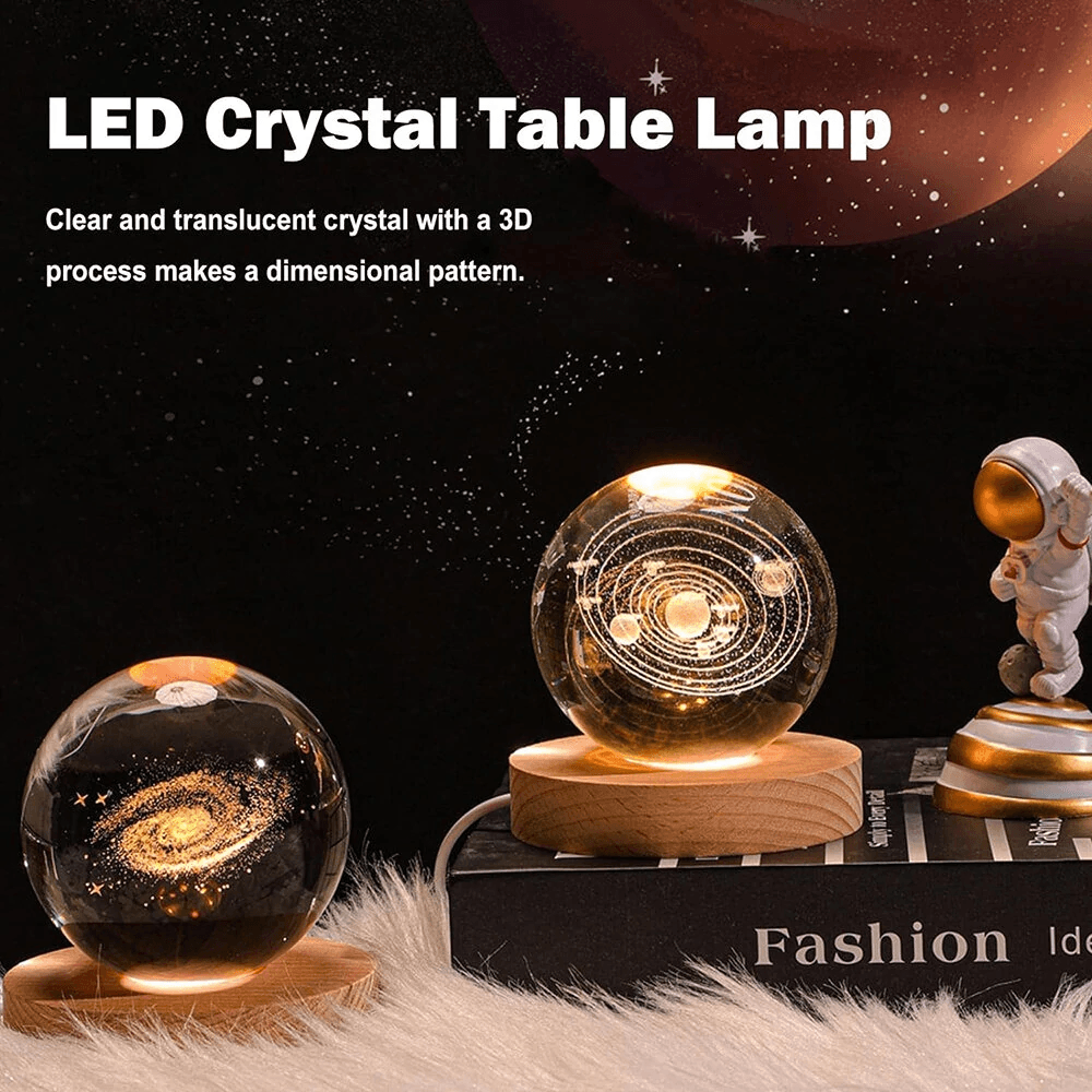 Crystal Ball Night Light With Warm LED Wooden Base 3