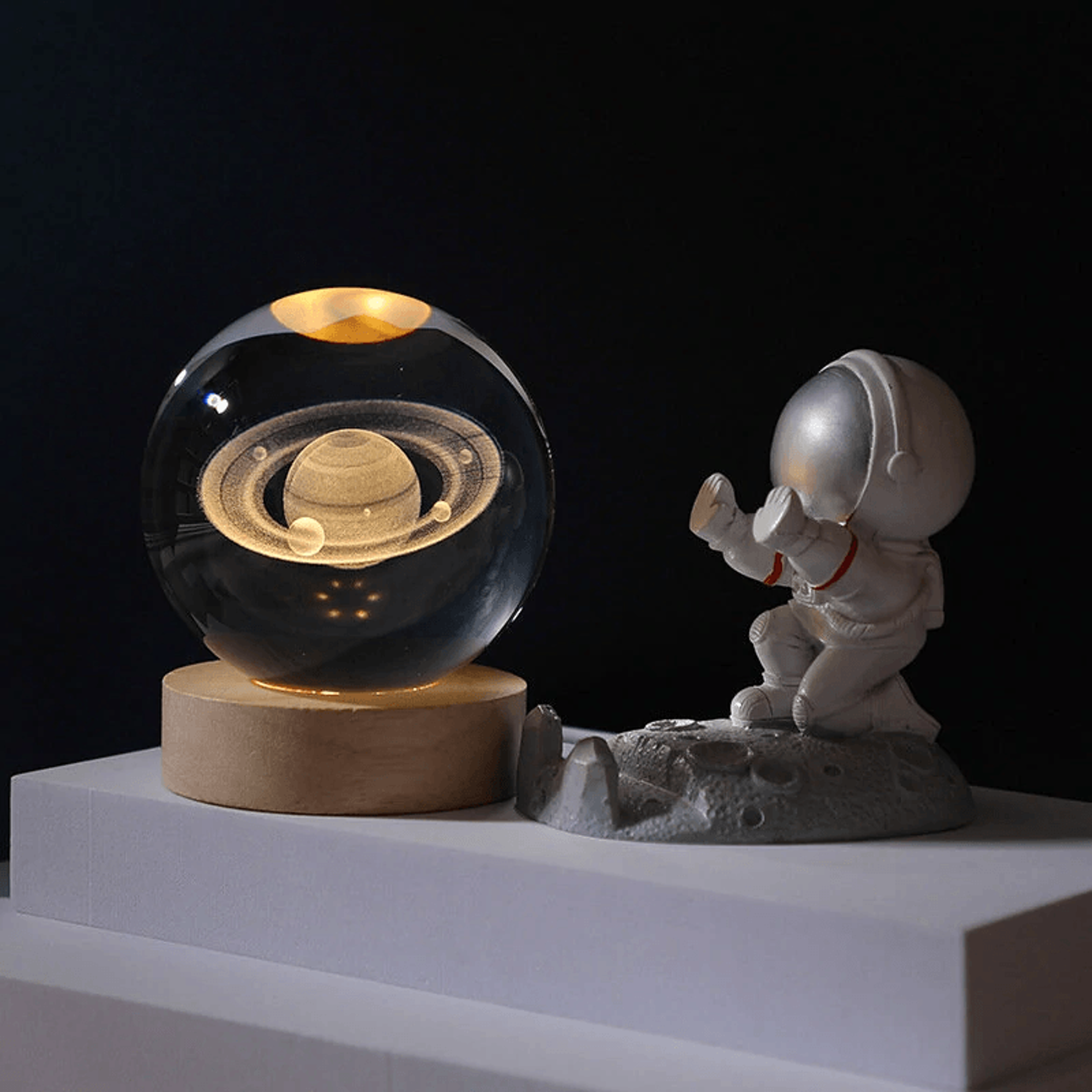Crystal Ball Night Light With Warm LED Wooden Base 6