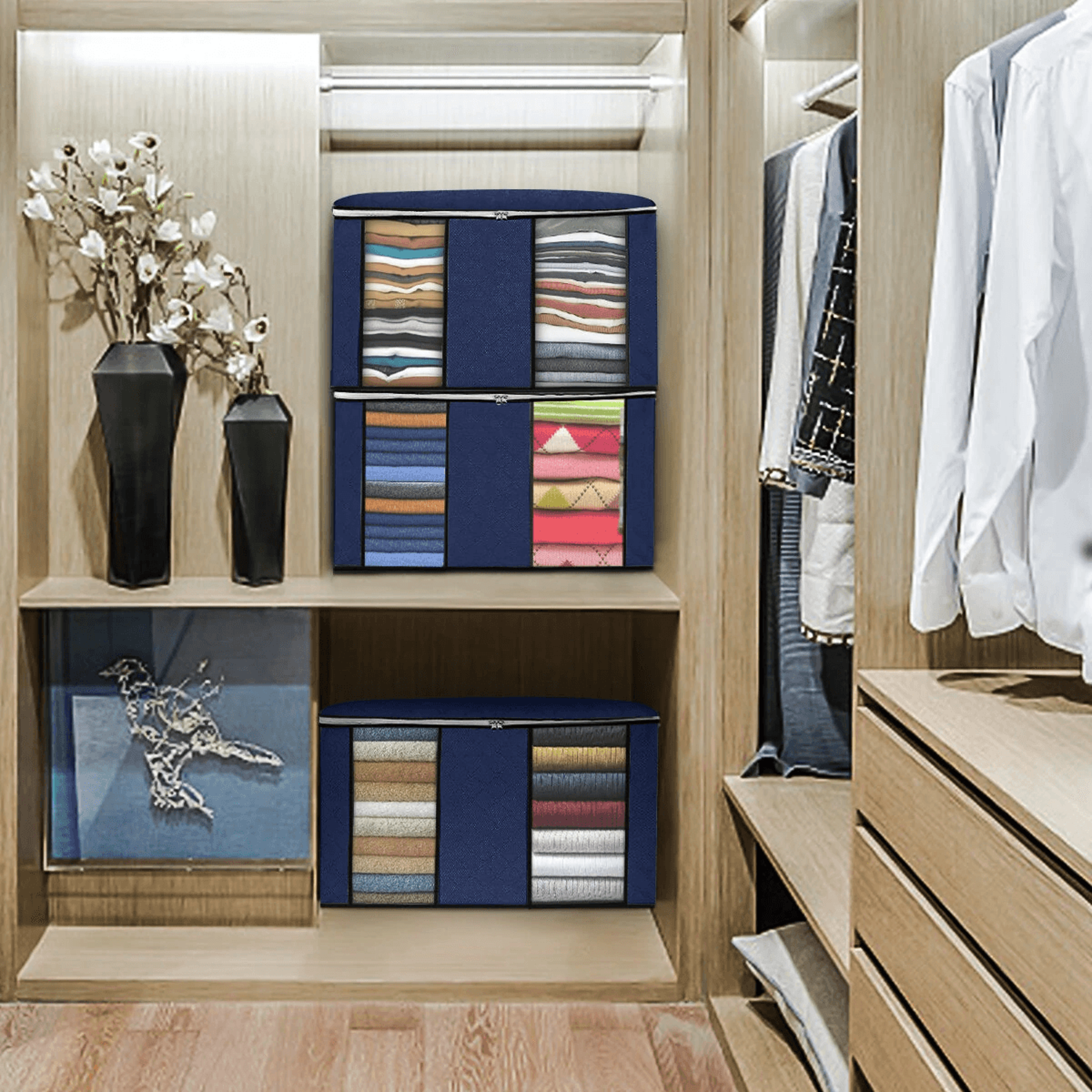 Foldable Clothes Storage Bags With Two Windows And Divided Compartments 1