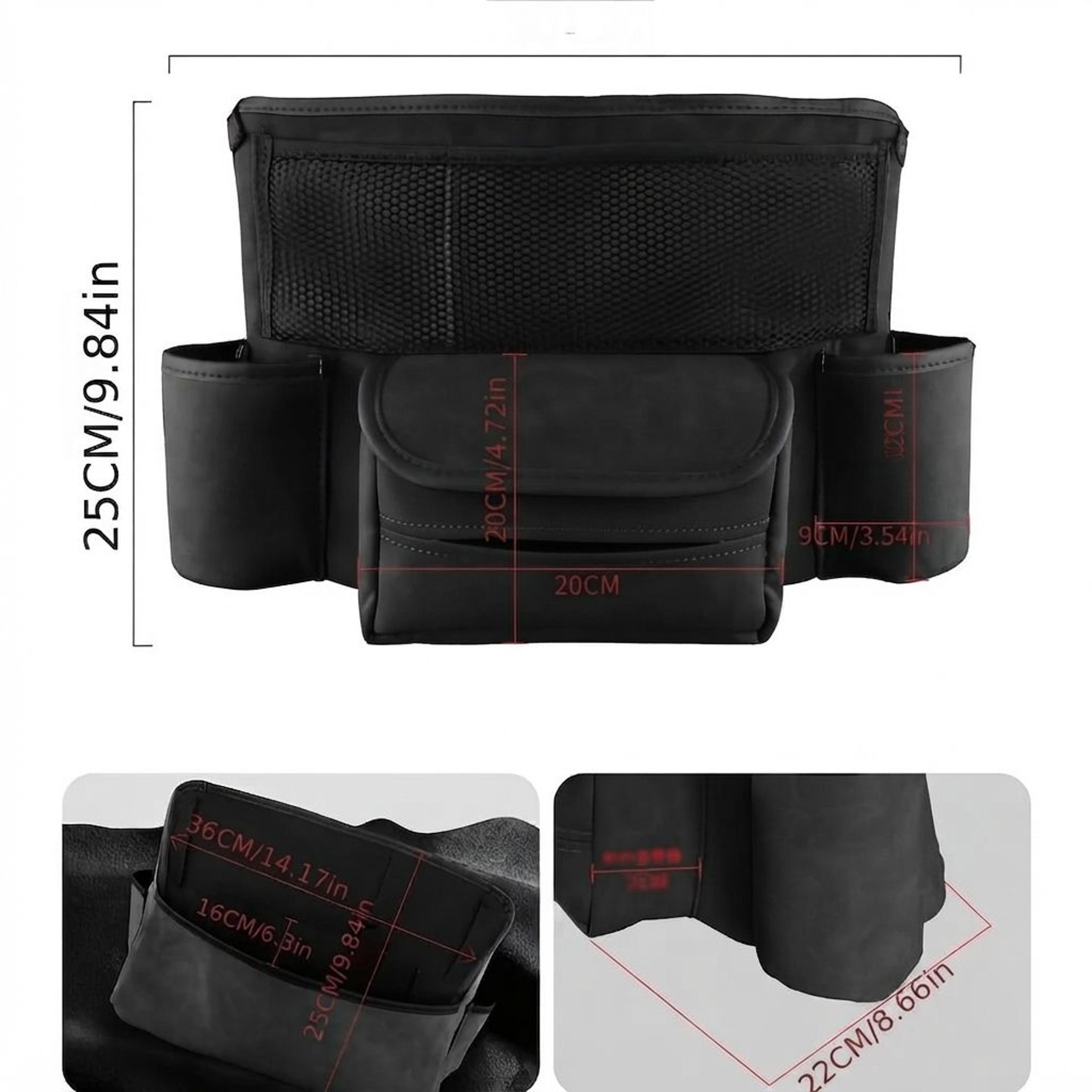 Car Seat Back Faux Leather Storage Organizer With Adjustable Straps 3