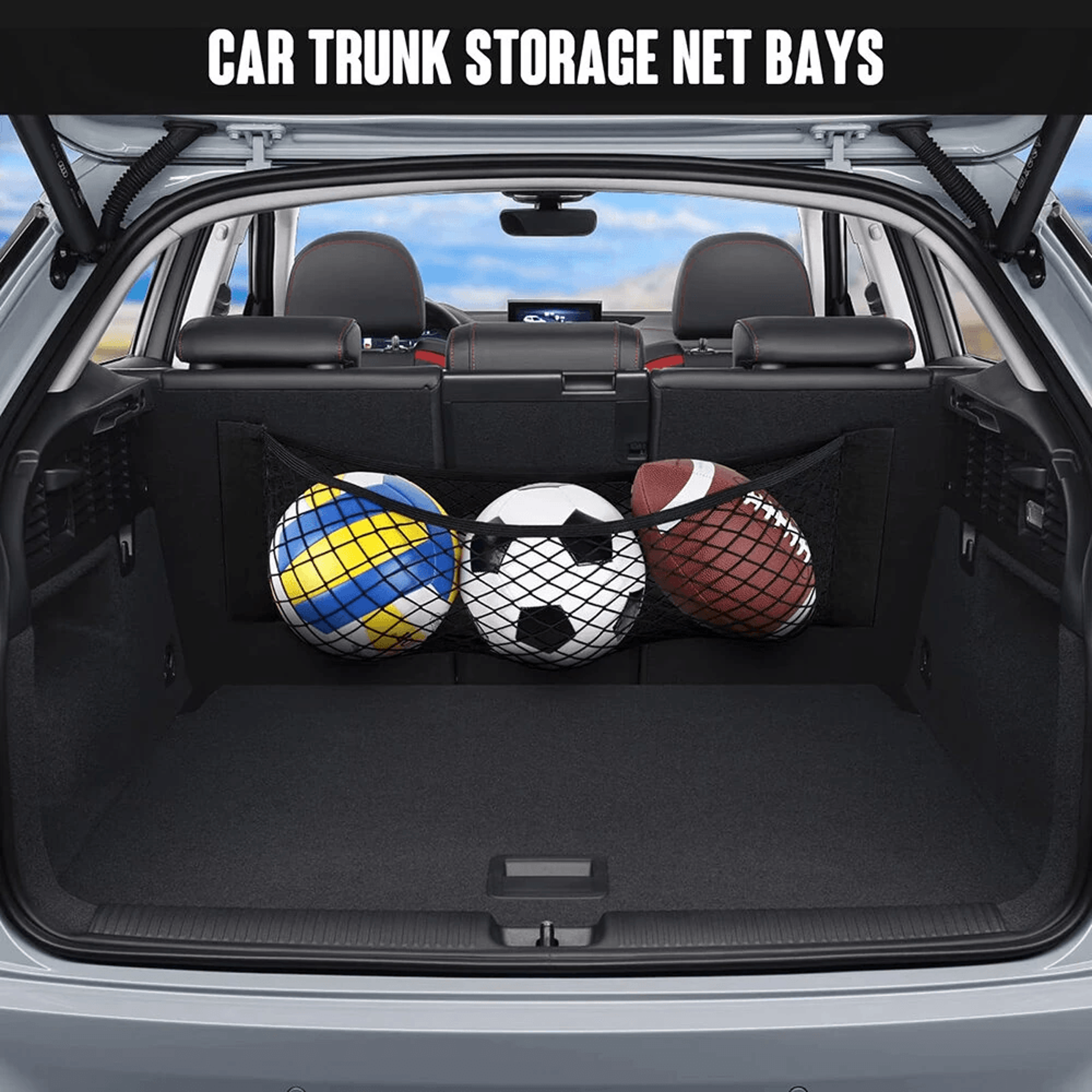 Car Trunk Organizer Double Layer Elastic Mesh Storage Bag With Sticky Straps 8