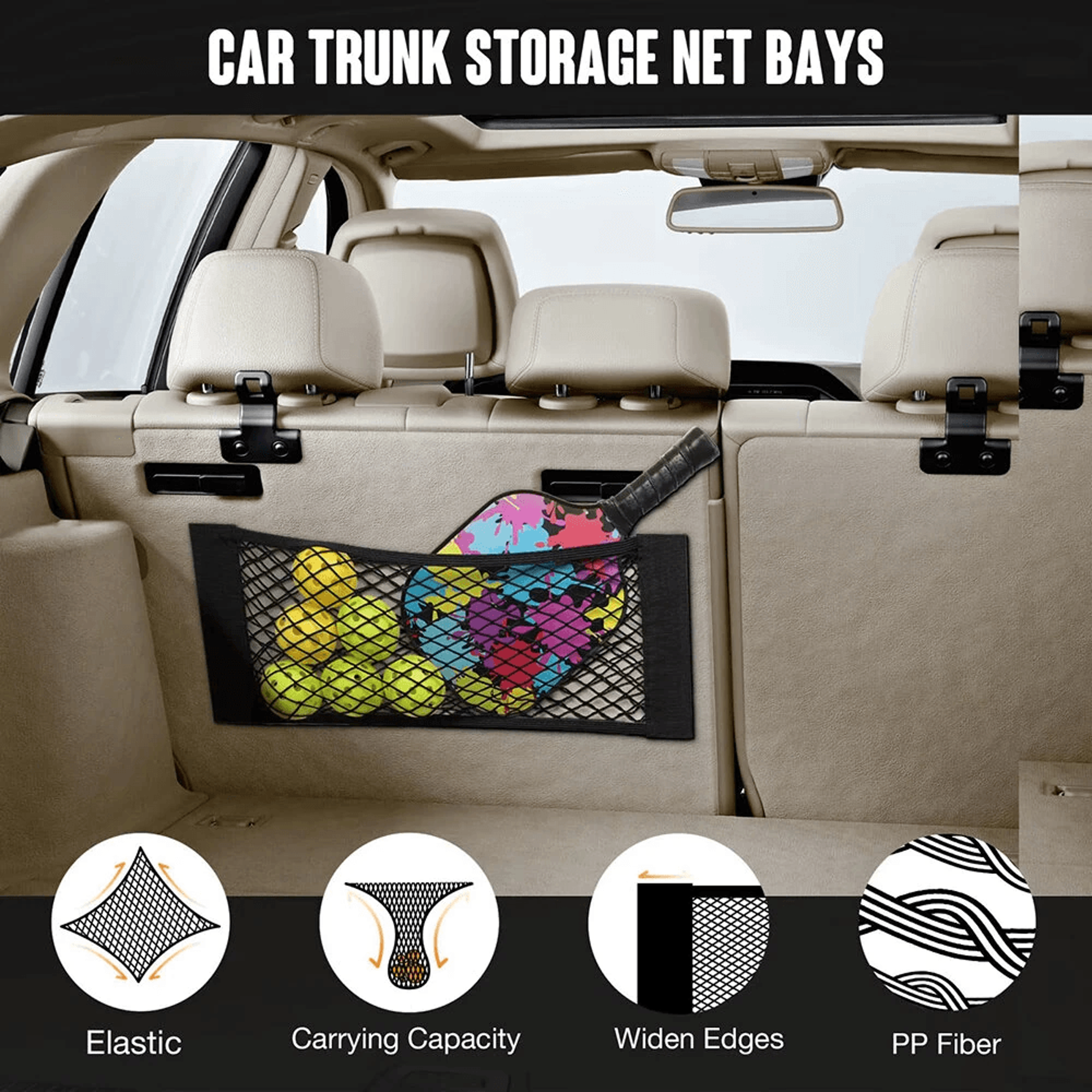 Car Trunk Organizer Double Layer Elastic Mesh Storage Bag With Sticky Straps 4