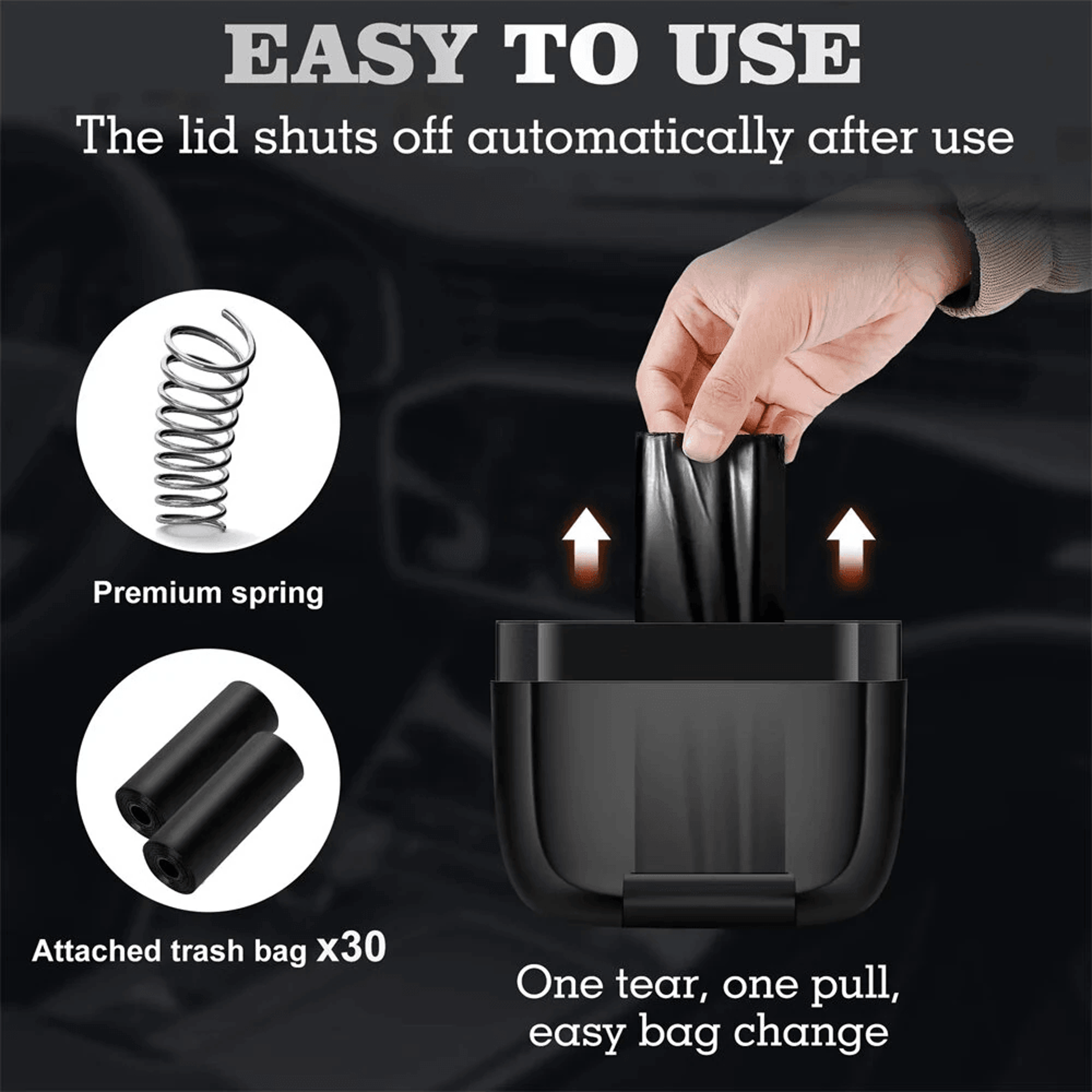Mini Car Trash Bin Waterproof ABS Hanging Waste Container With Spring Loaded Lid 1