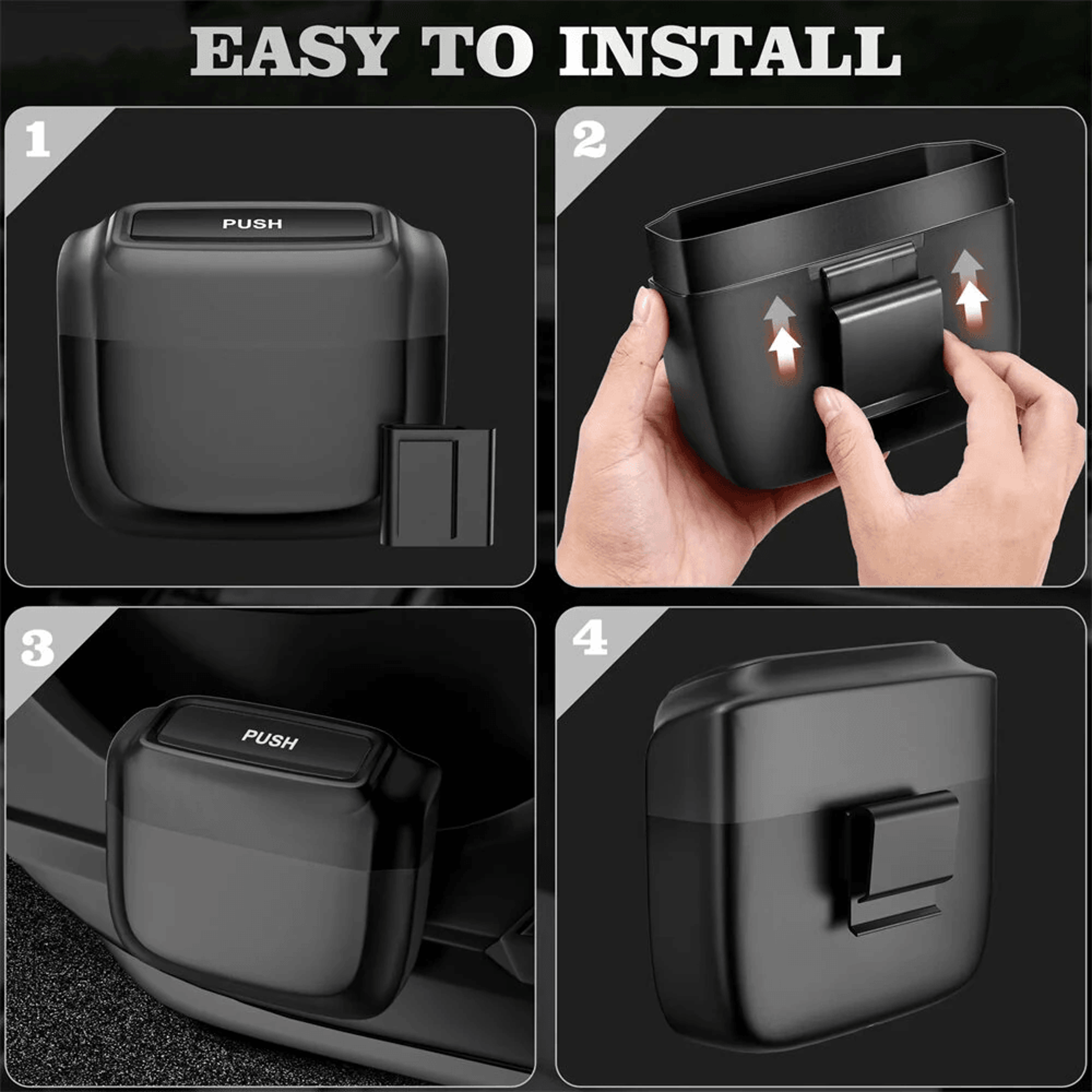 Mini Car Trash Bin Waterproof ABS Hanging Waste Container With Spring Loaded Lid 4