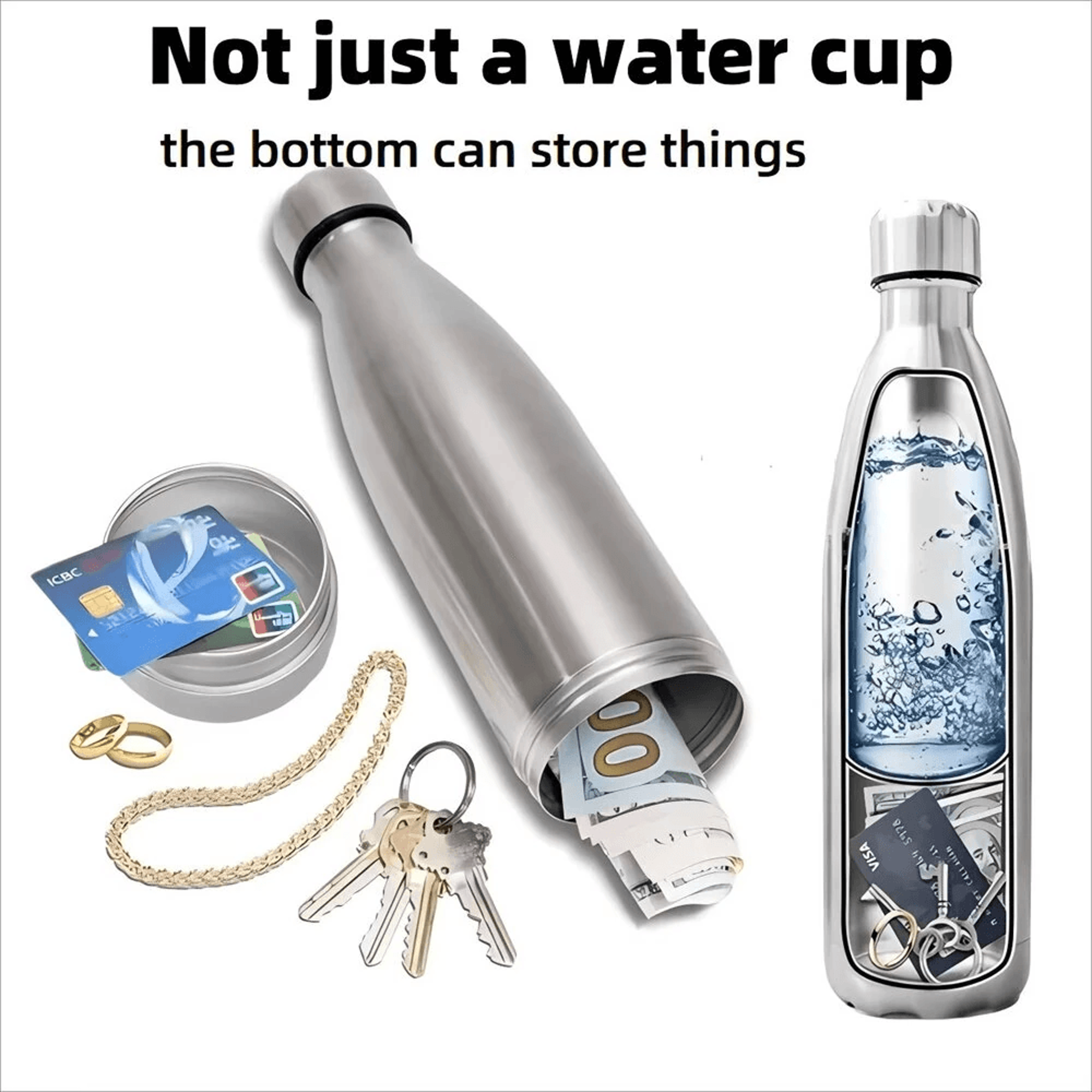 Stainless Steel Water Bottle With Hidden Storage Compartment 8