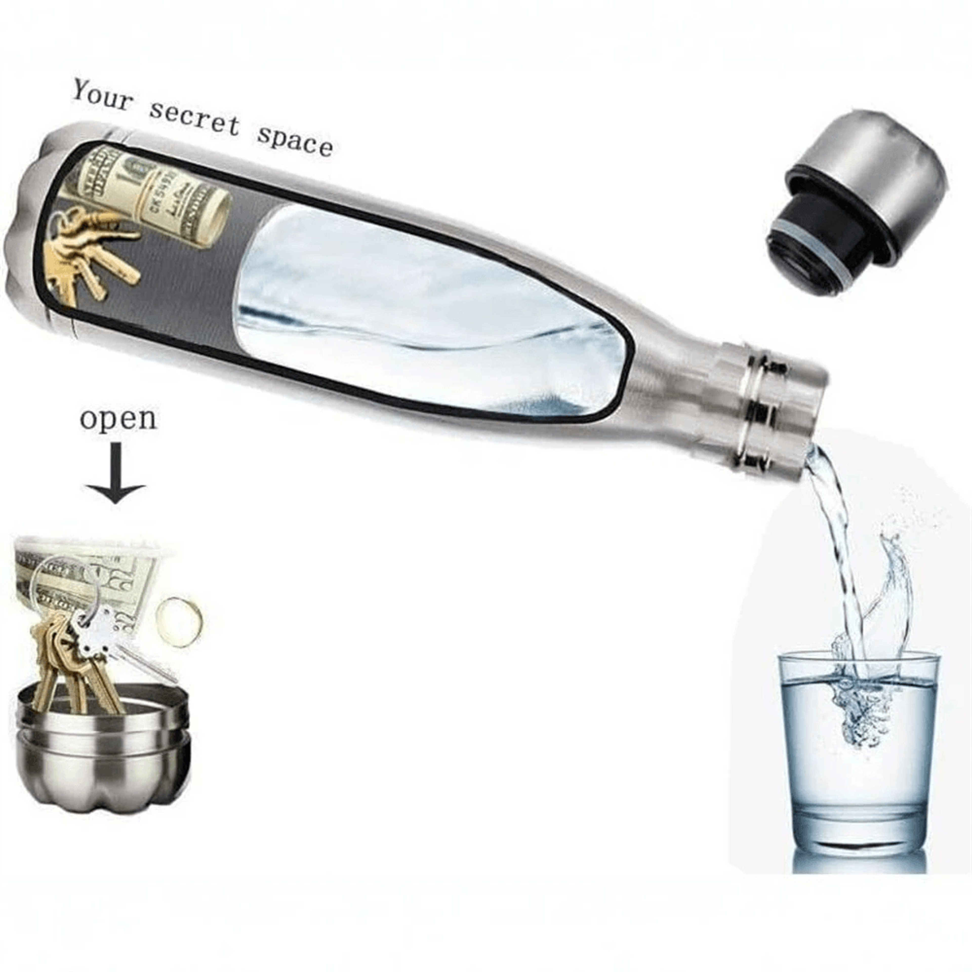 Stainless Steel Water Bottle With Hidden Storage Compartment 7