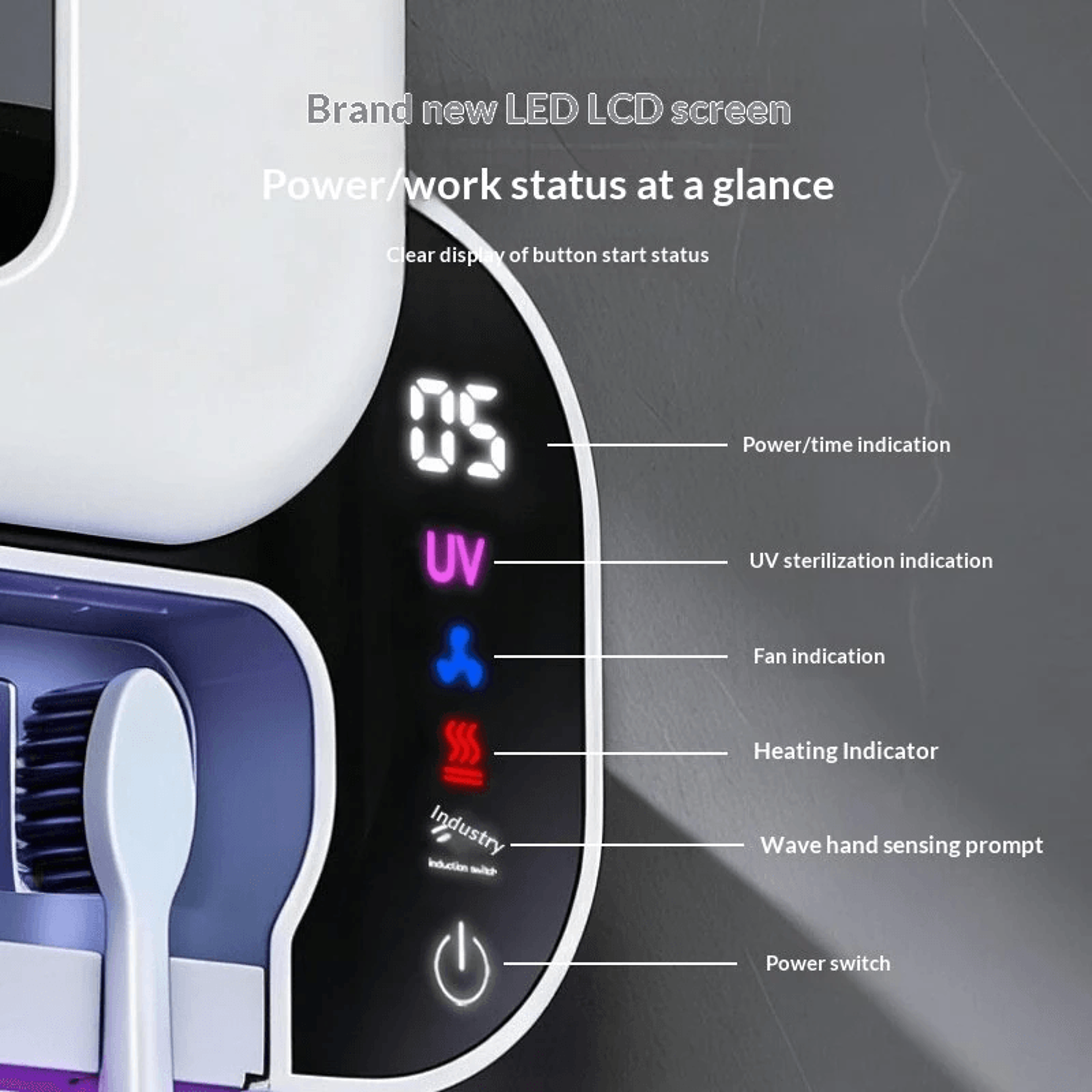UVC Toothbrush Sterilizer With Heating Drying Infrared Sensor And LED Display 2