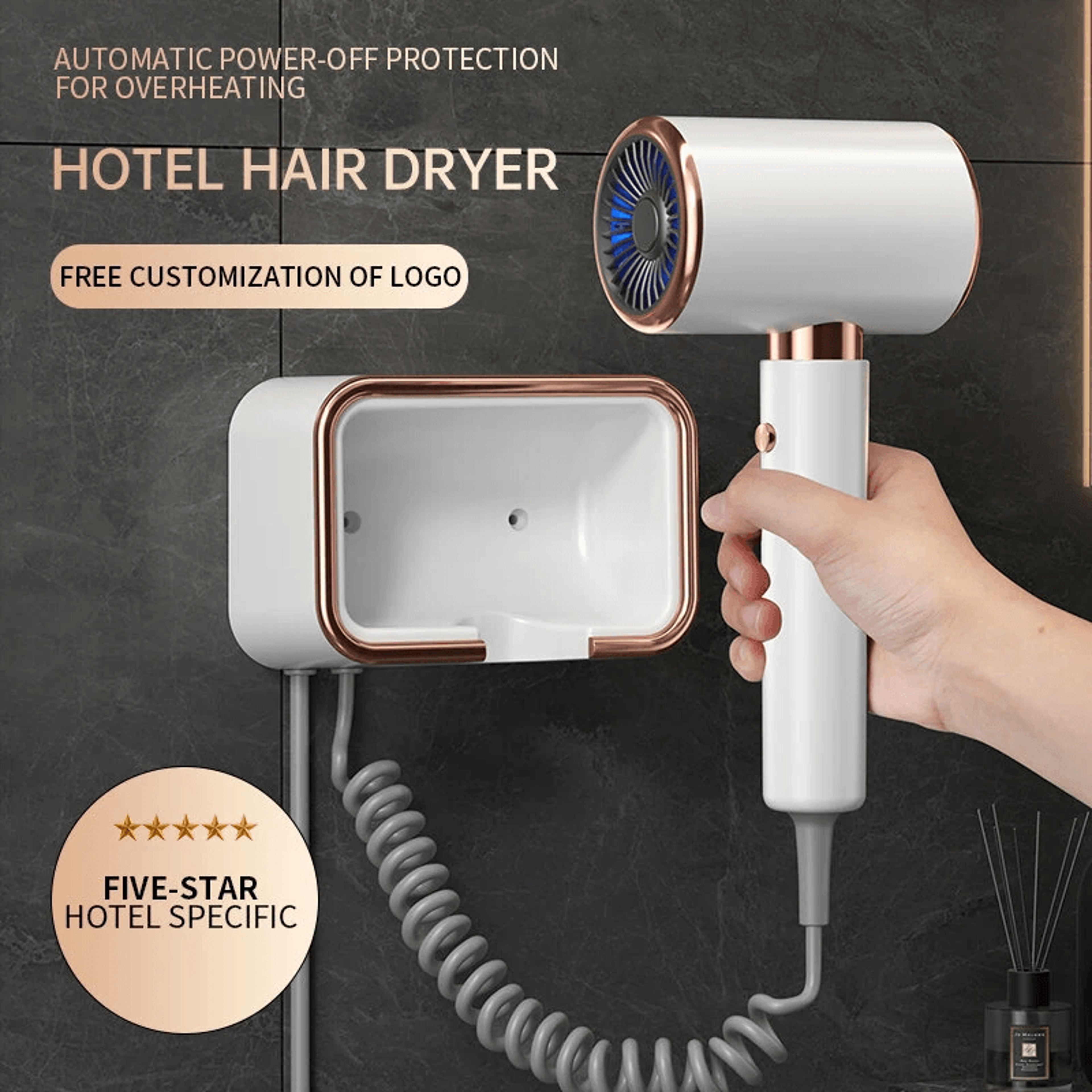 Ionic Wall Mounted Hair Dryer With Constant Temperature And Speed Levels 2