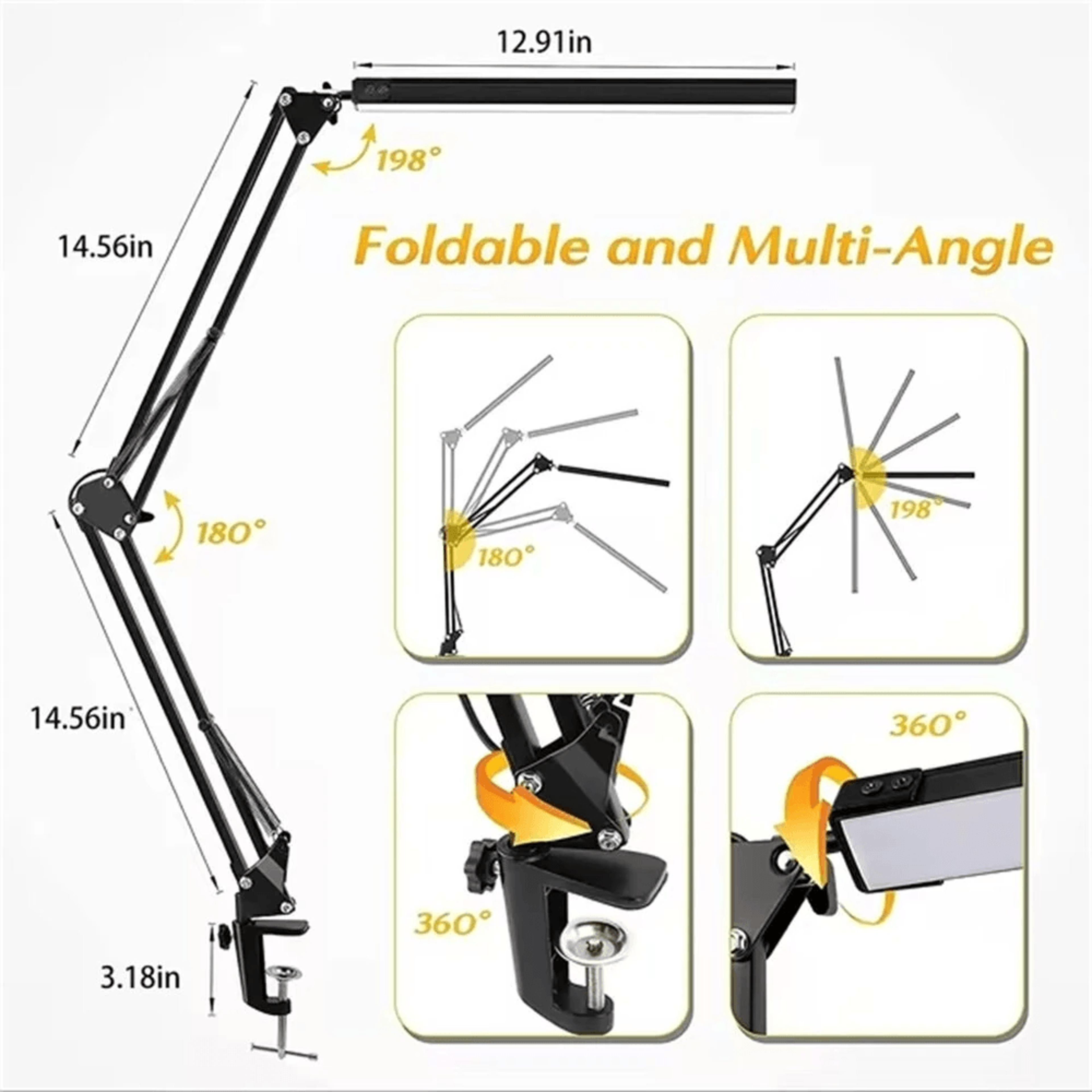LED Clamp Desk Lamp With Adjustable Swing Arm Brightness Levels And Color Modes 6