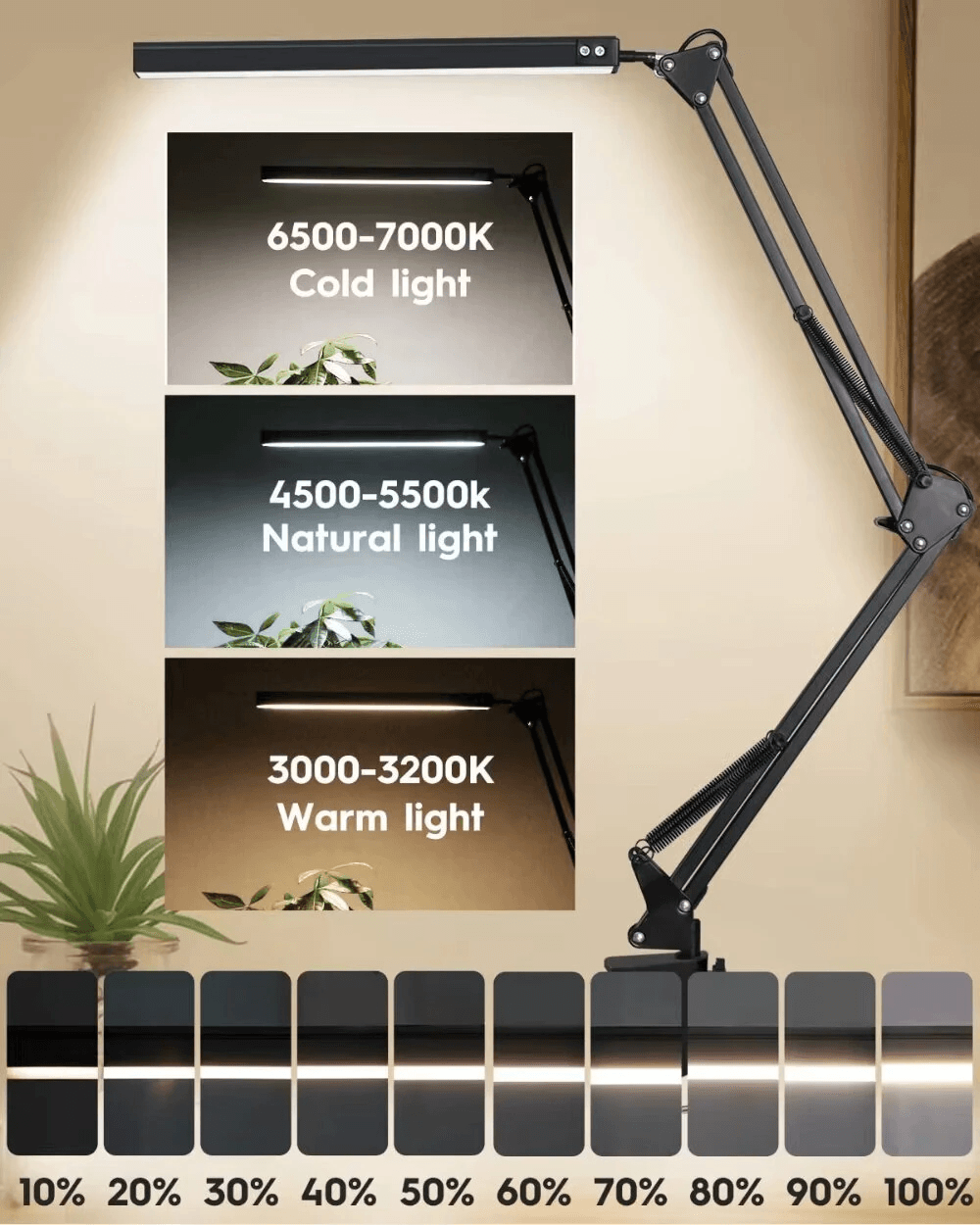 LED Clamp Desk Lamp With Adjustable Swing Arm Brightness Levels And Color Modes 2