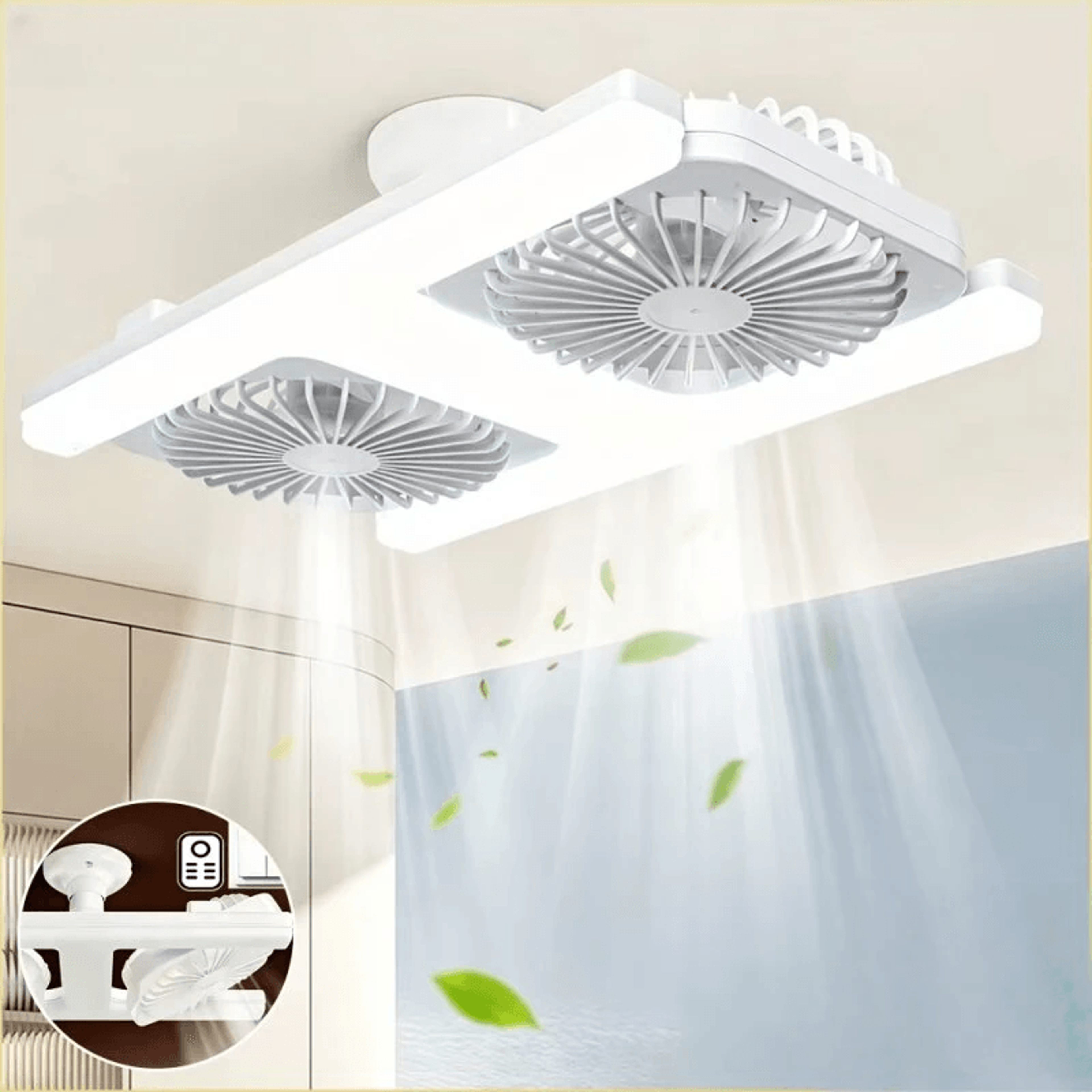 Dual Head Ceiling Fan With LED Light And Remote Control 1