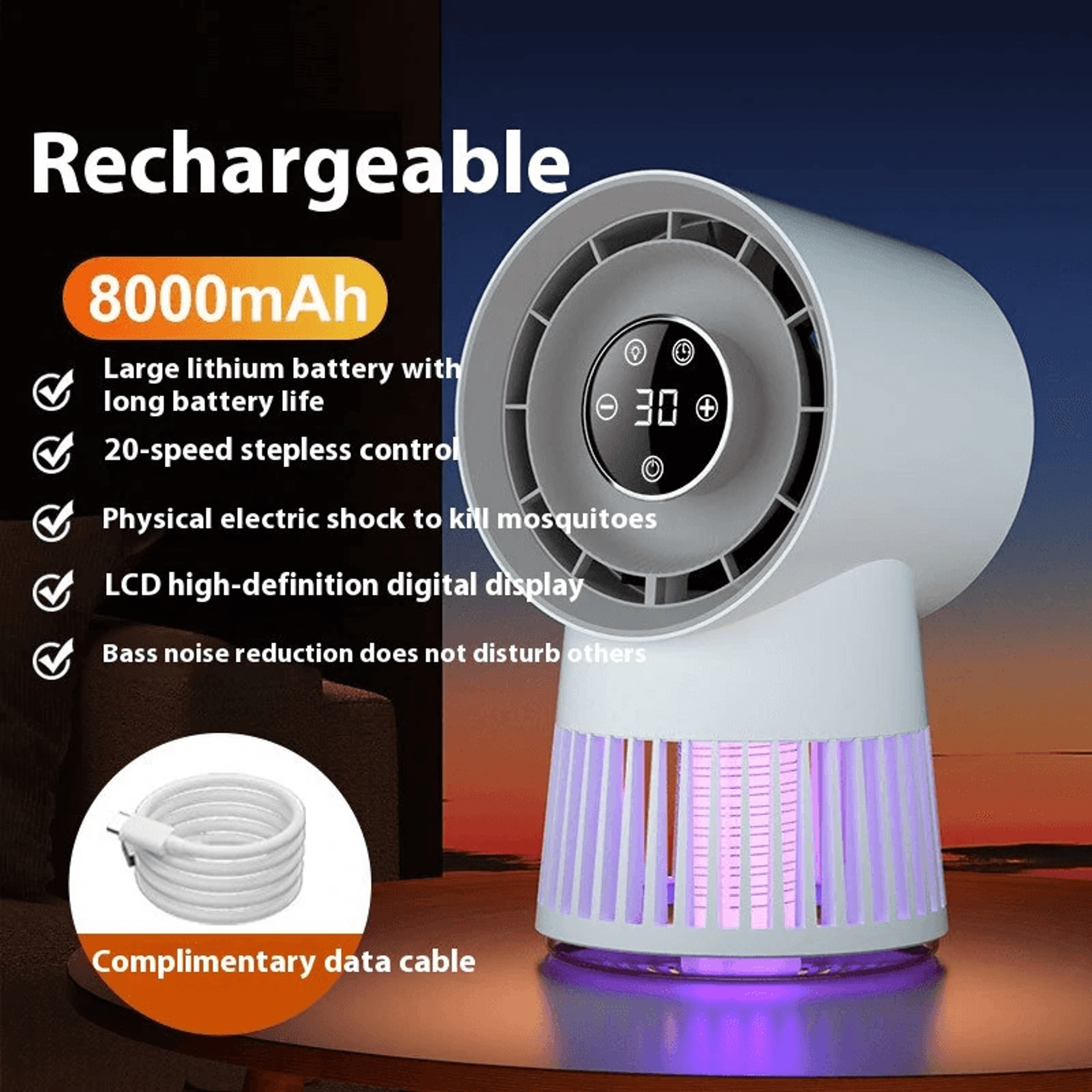 Mini Desktop Fan With Mosquito Killer And Rechargeable Battery 3