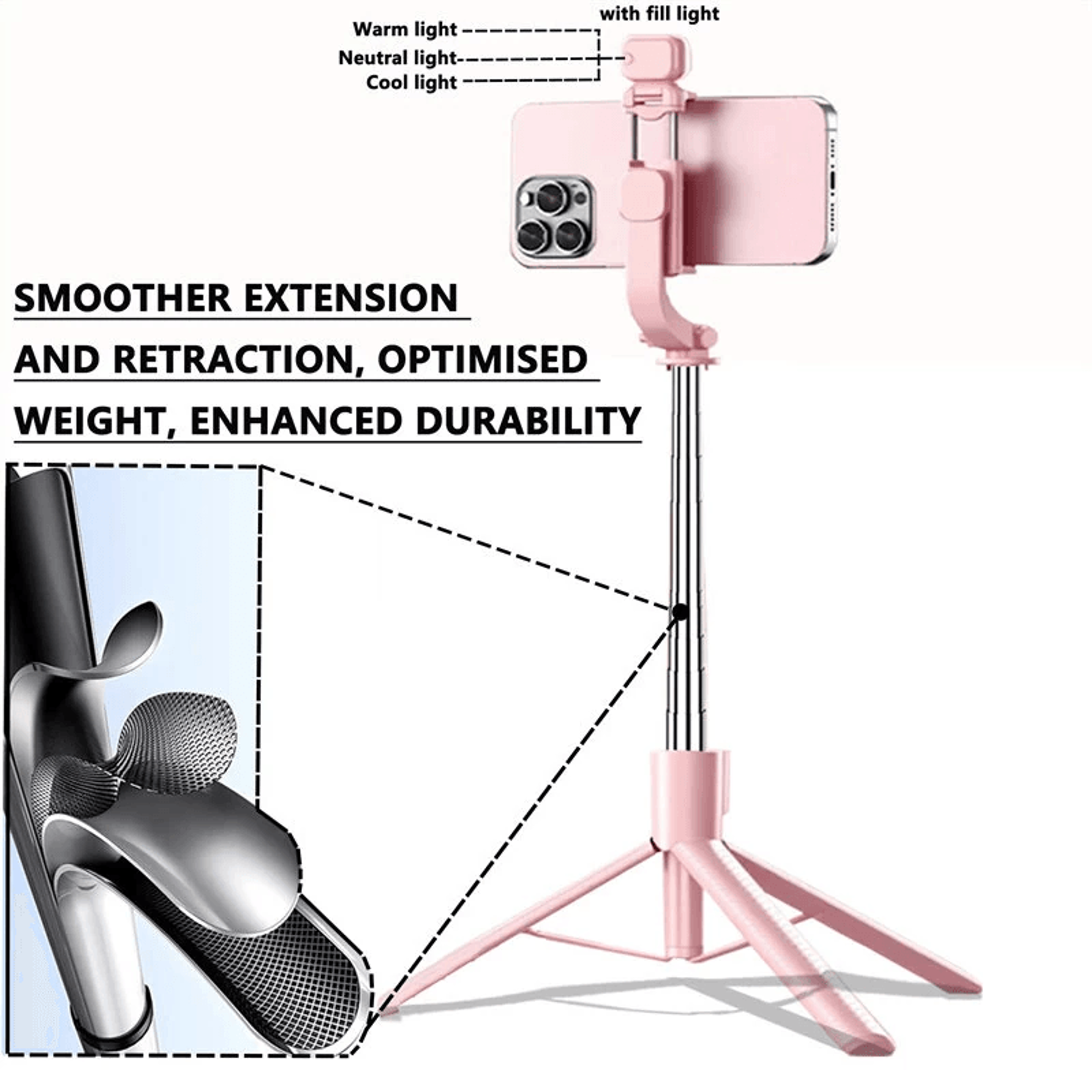 Extendable Selfie Stick Tripod With Fill Light And Bluetooth Remote 1