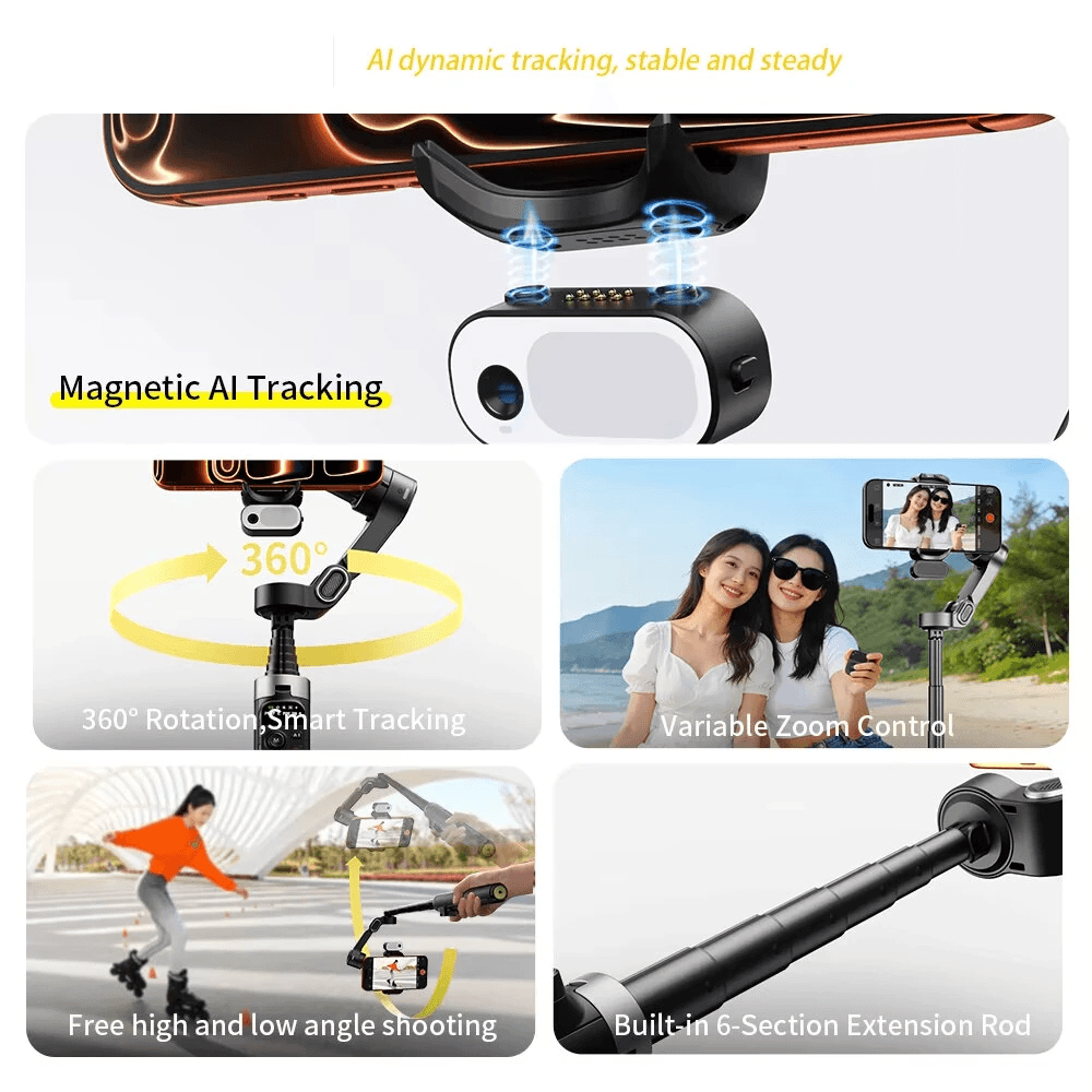 Axis Smartphone Gimbal Stabilizer With AI Face Tracking And Extendable Tripod 6