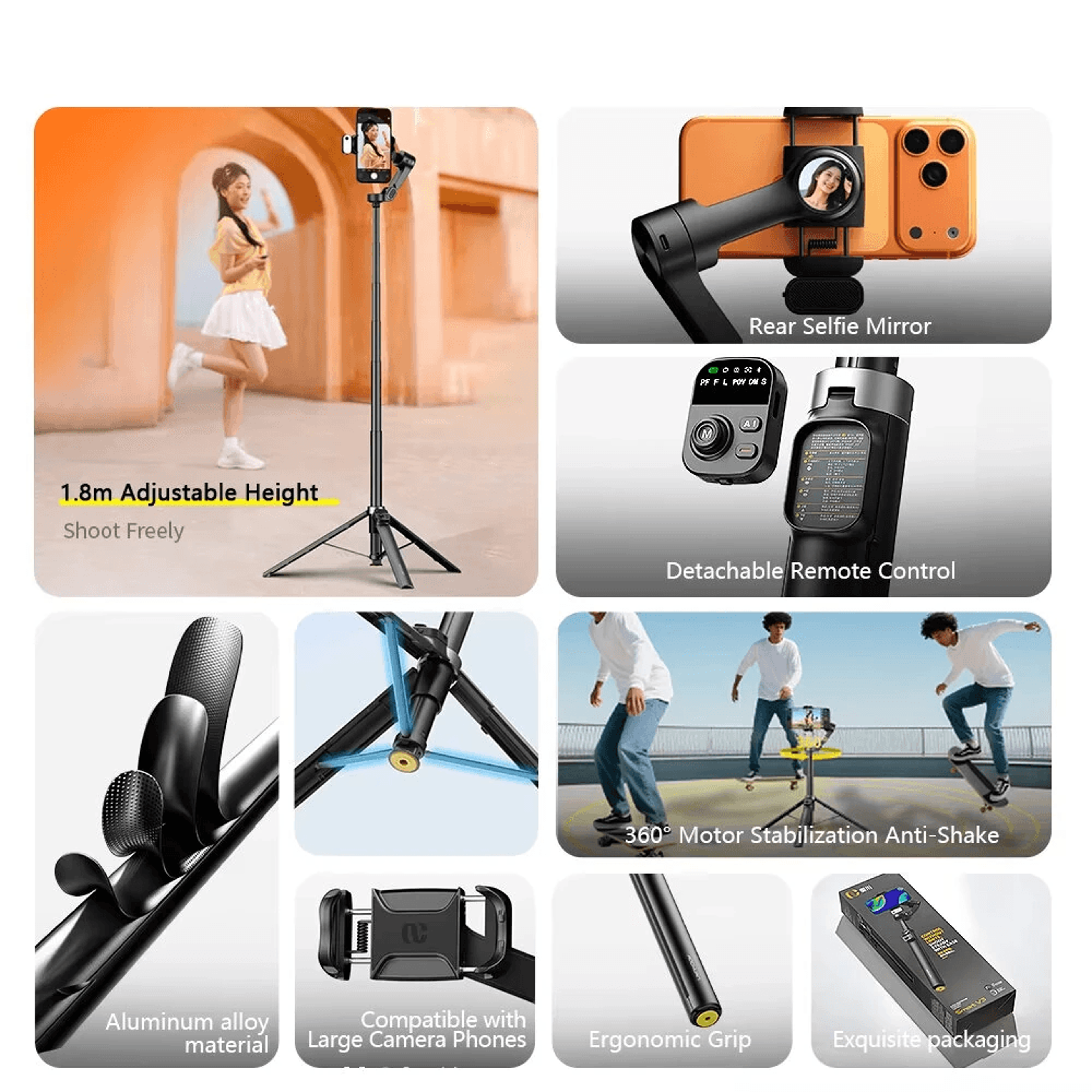Axis Smartphone Gimbal Stabilizer With AI Face Tracking And Extendable Tripod 4