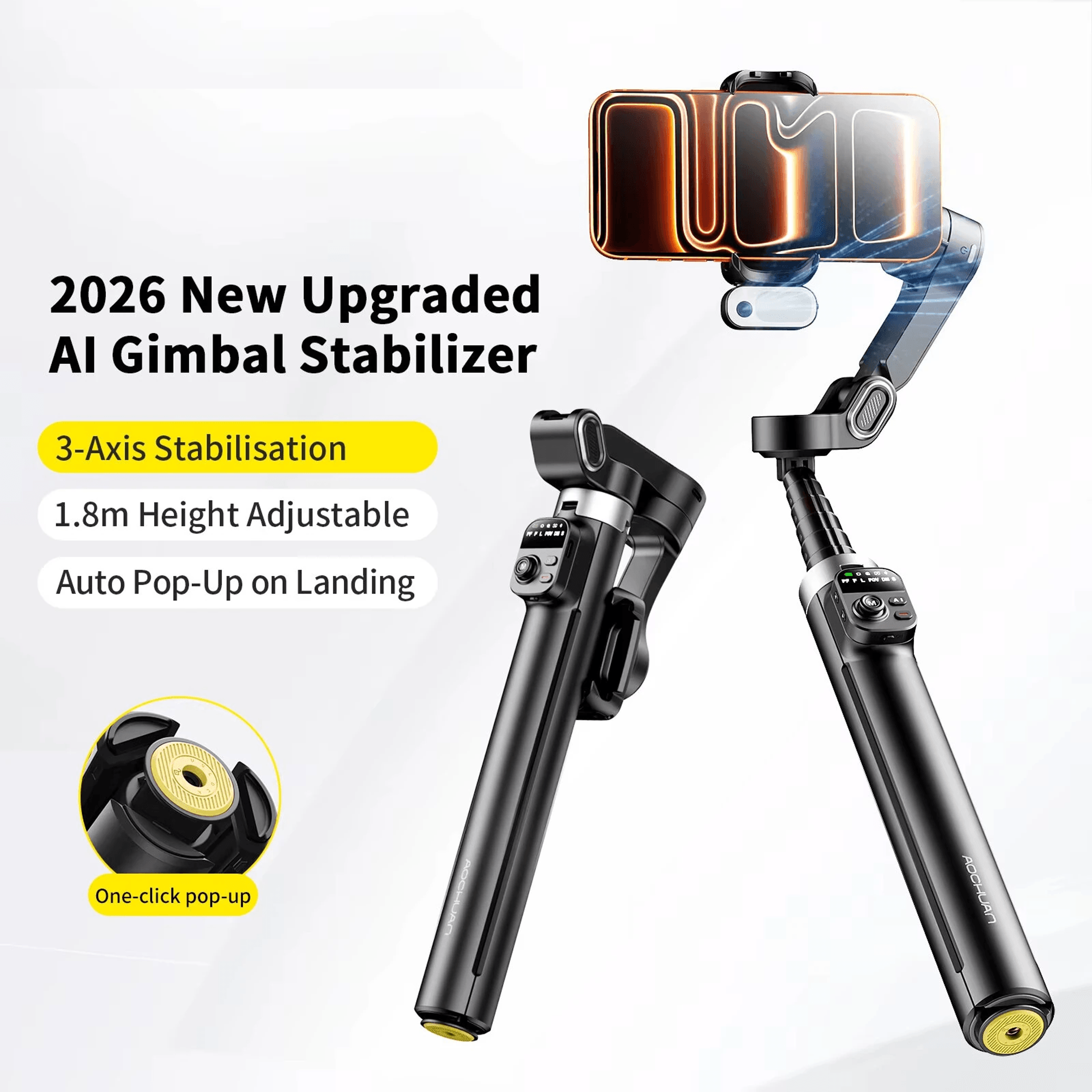 Axis Smartphone Gimbal Stabilizer With AI Face Tracking And Extendable Tripod 1